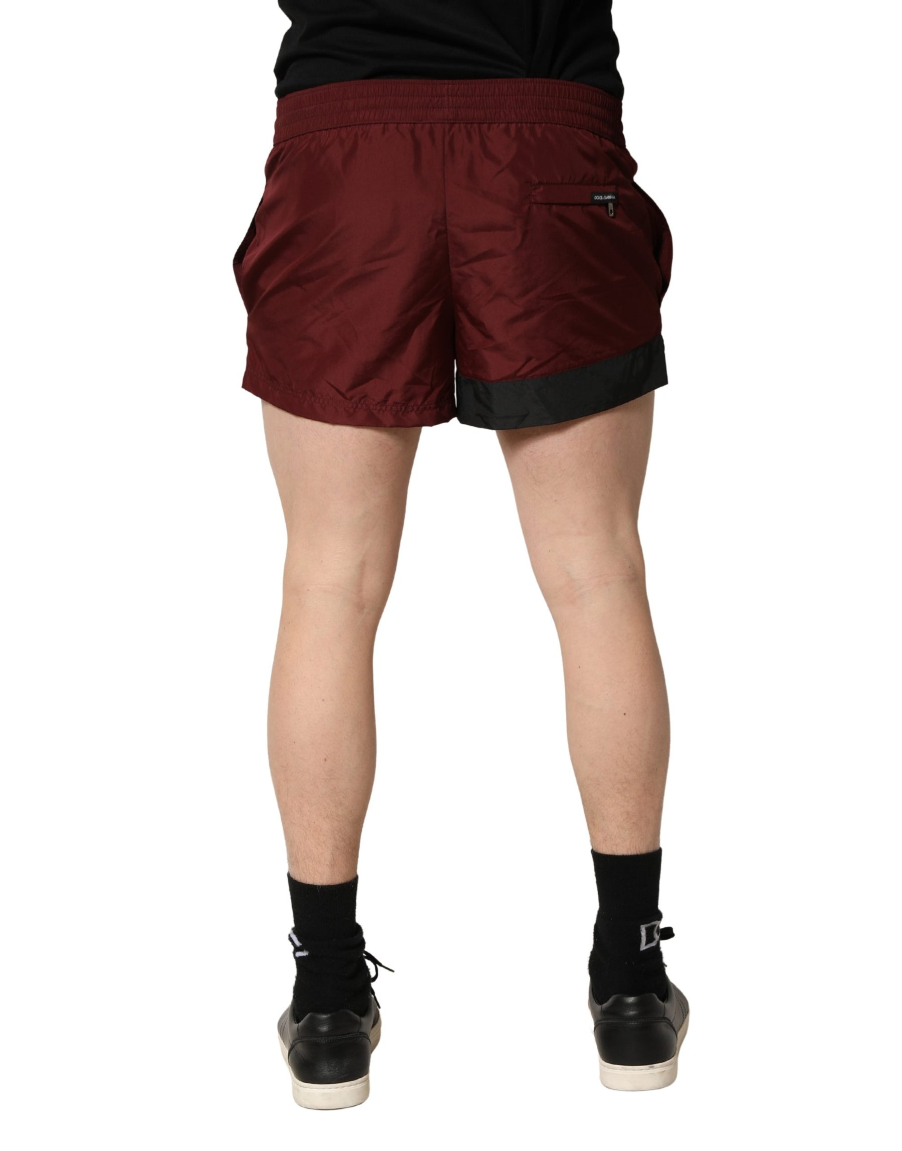 Dolce & Gabbana Maroon Polyester Drawstring Shorts Swimwear | Regal Royce