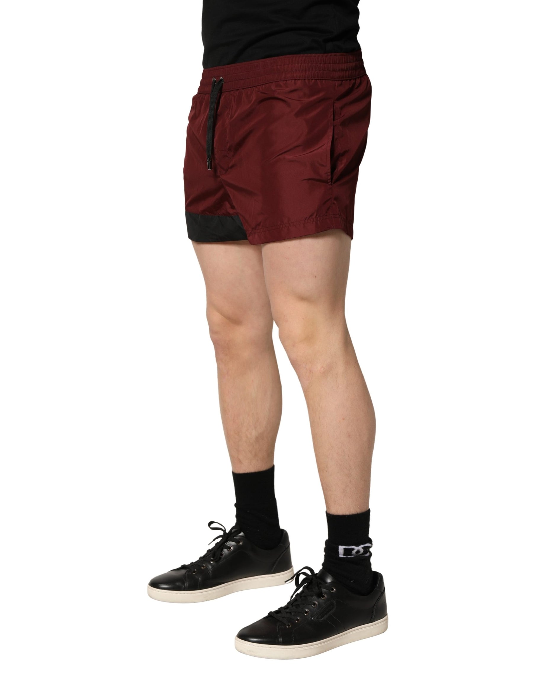 Dolce & Gabbana Maroon Polyester Drawstring Shorts Swimwear | Regal Royce