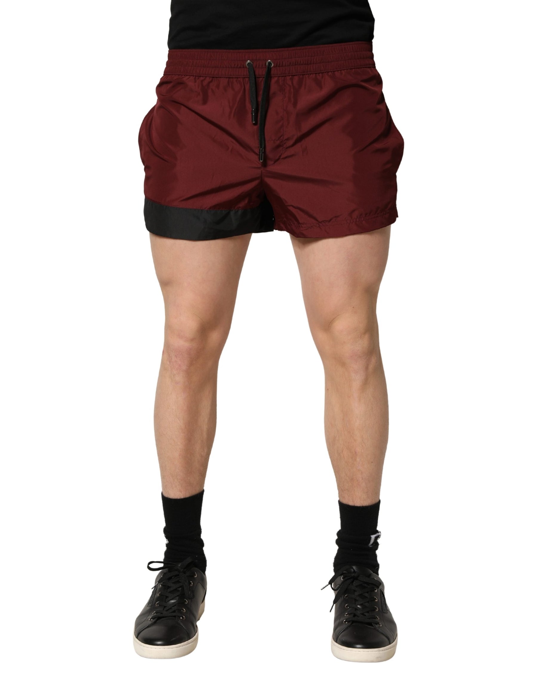 Dolce & Gabbana Maroon Polyester Drawstring Shorts Swimwear | Regal Royce