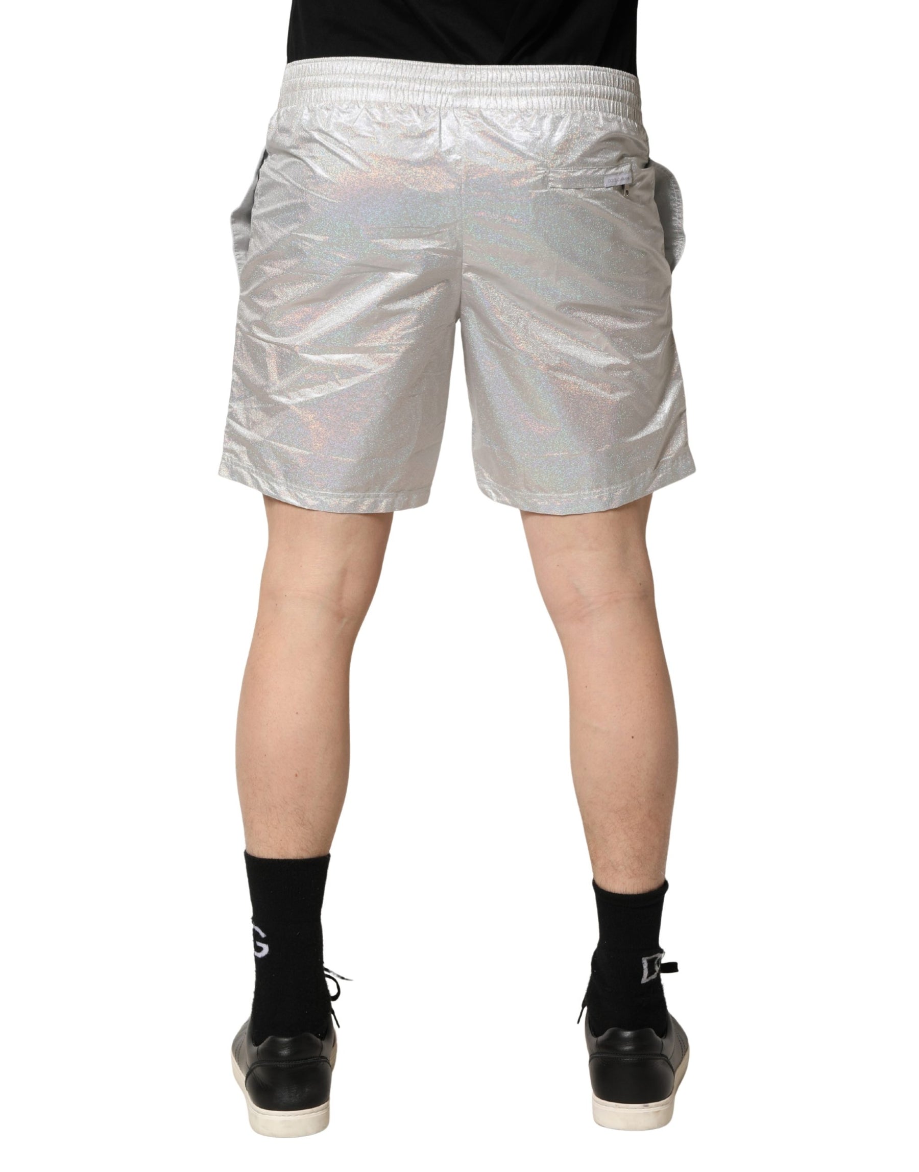 Dolce & Gabbana Silver Polyester Drawstring Men Shorts Swimwear | Regal Royce