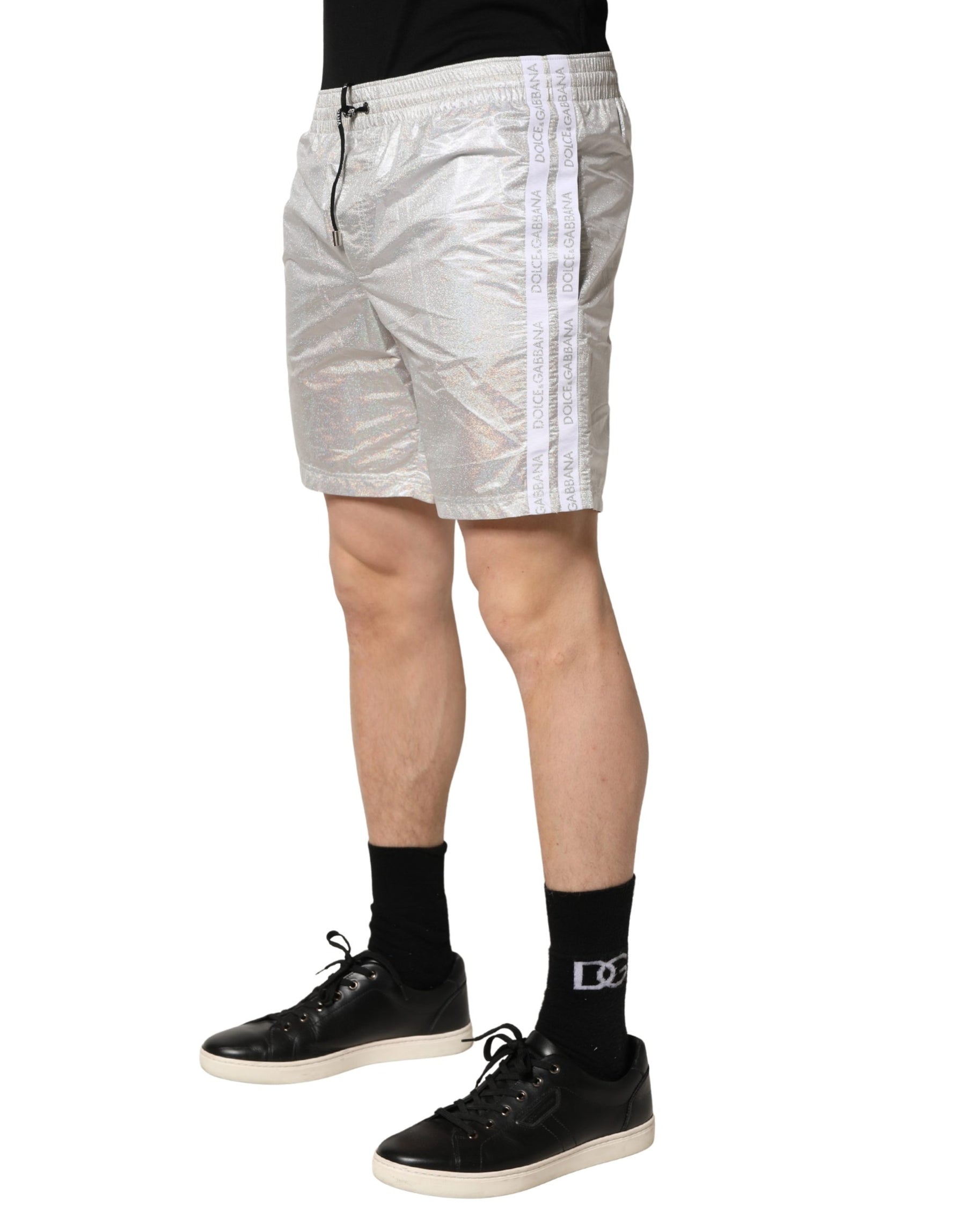 Dolce & Gabbana Silver Polyester Drawstring Men Shorts Swimwear | Regal Royce