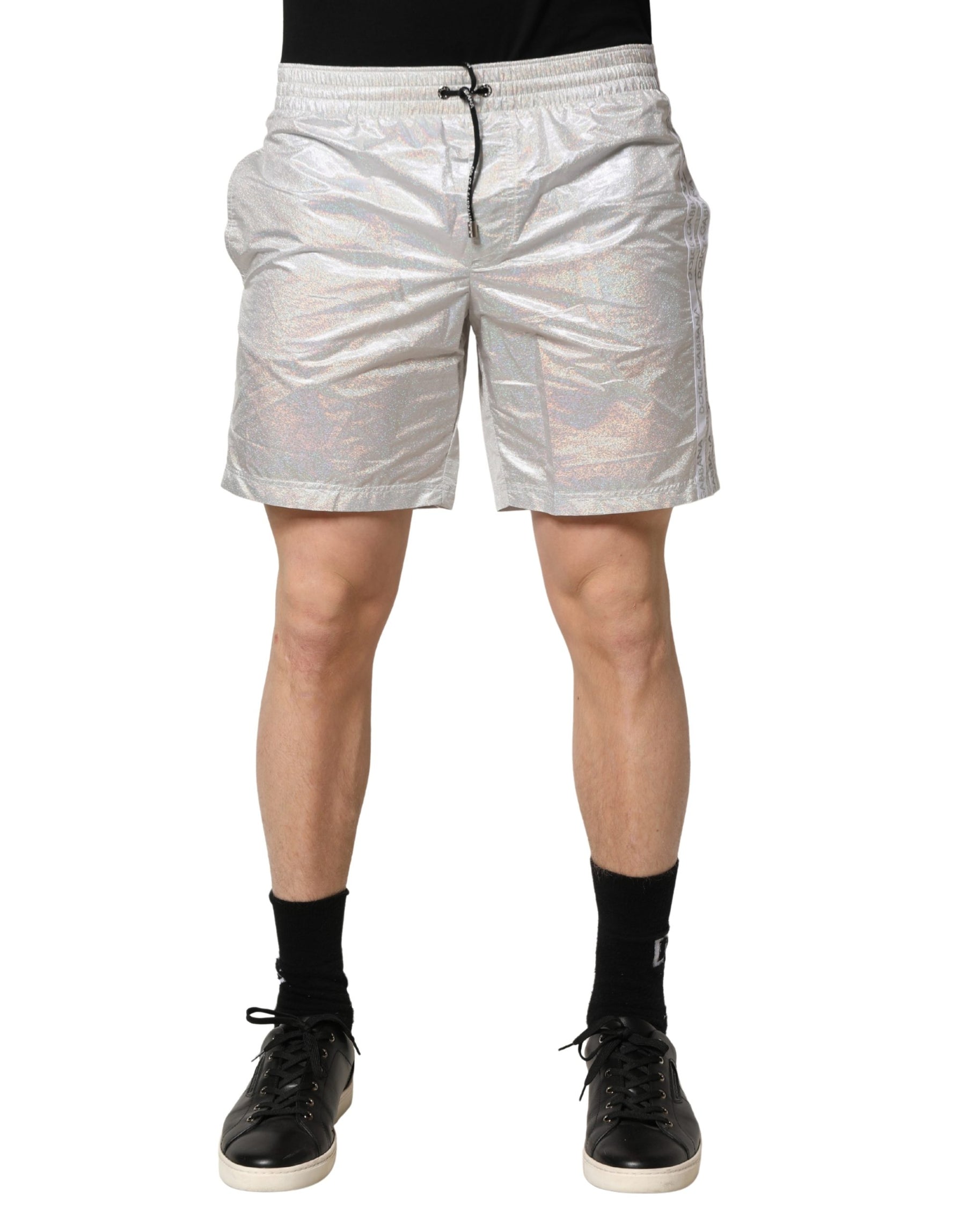 Dolce & Gabbana Silver Polyester Drawstring Men Shorts Swimwear | Regal Royce