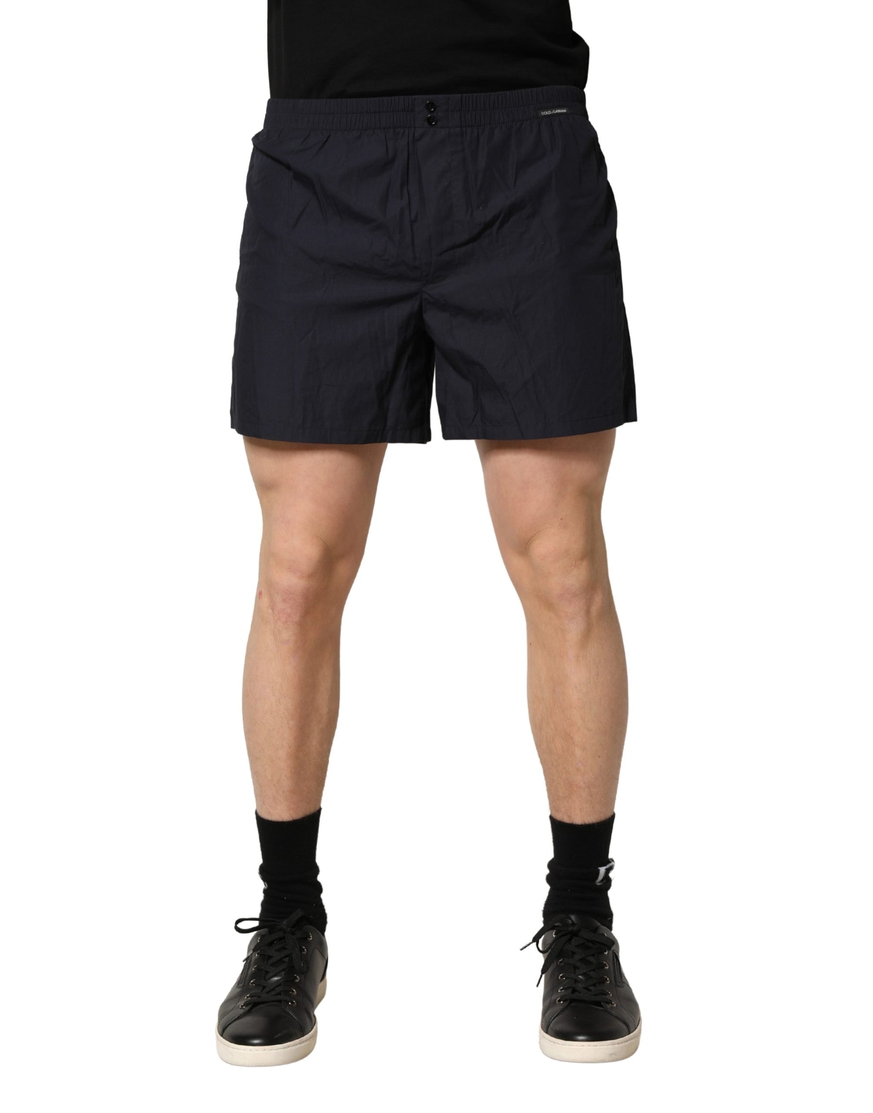 Dolce & Gabbana Black Cotton Elastic Waist Swim Shorts Swimwear | Regal Royce