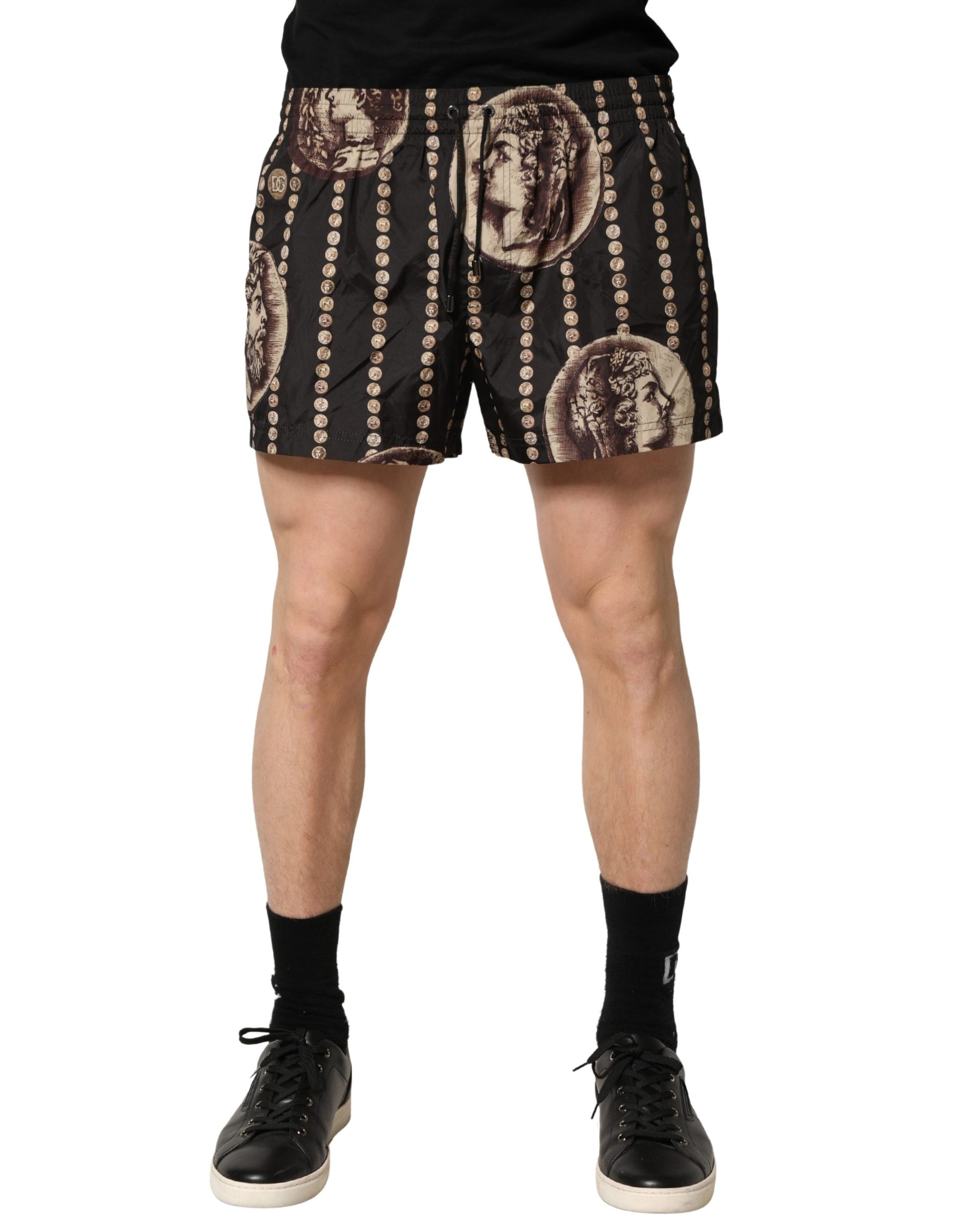 Dolce & Gabbana Black Roman Coin Print Swim Shorts Swimwear | Regal Royce