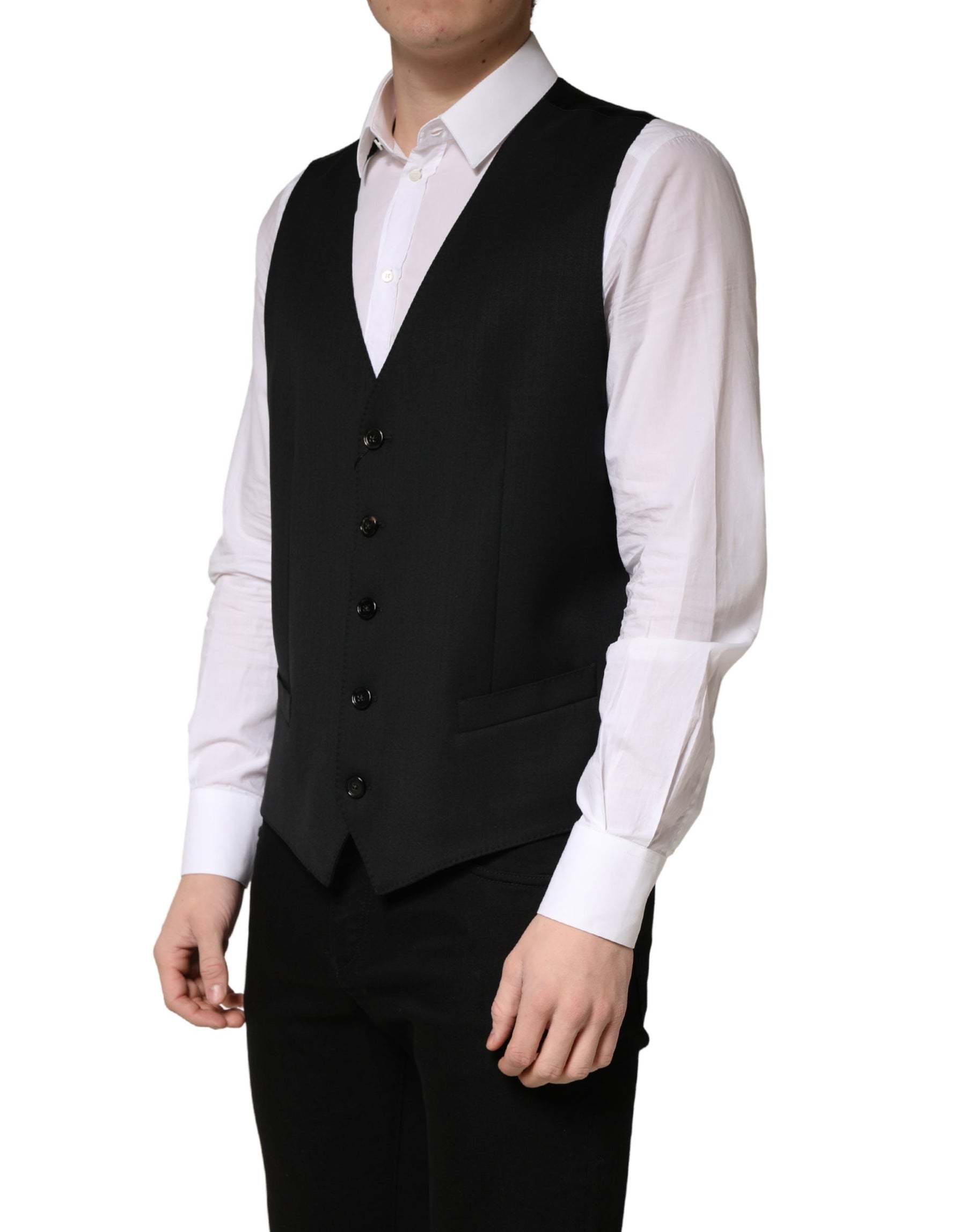 Dolce & Gabbana Black Wool Single Breasted Men Waistcoat Vest | Regal Royce