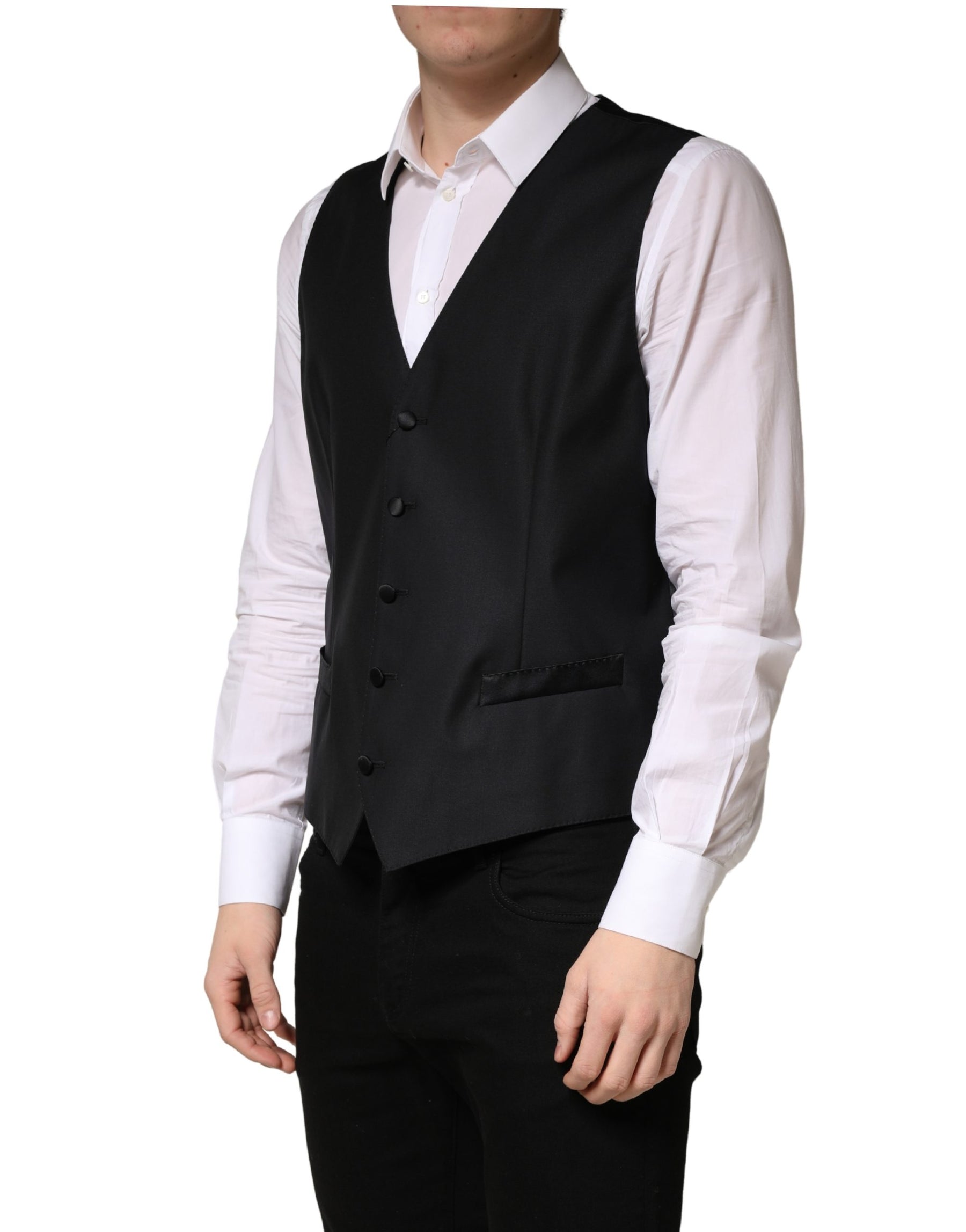 Dolce & Gabbana Black Wool Single Breasted Men Waistcoat Vest | Regal Royce