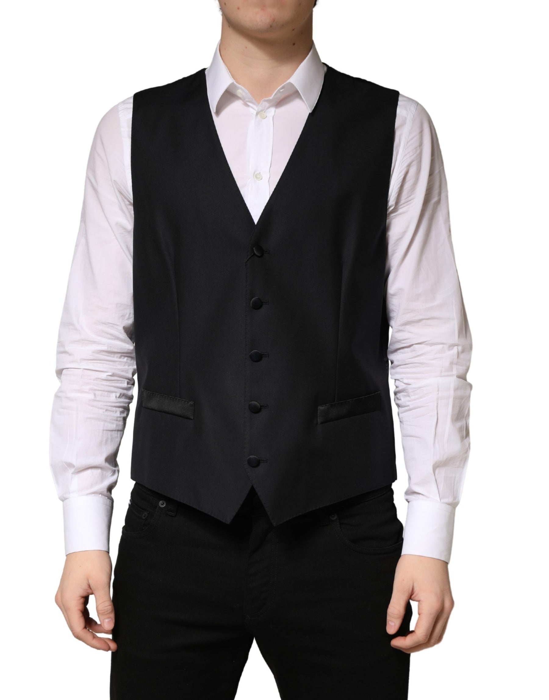 Dolce & Gabbana Black Wool Single Breasted Men Waistcoat Vest | Regal Royce