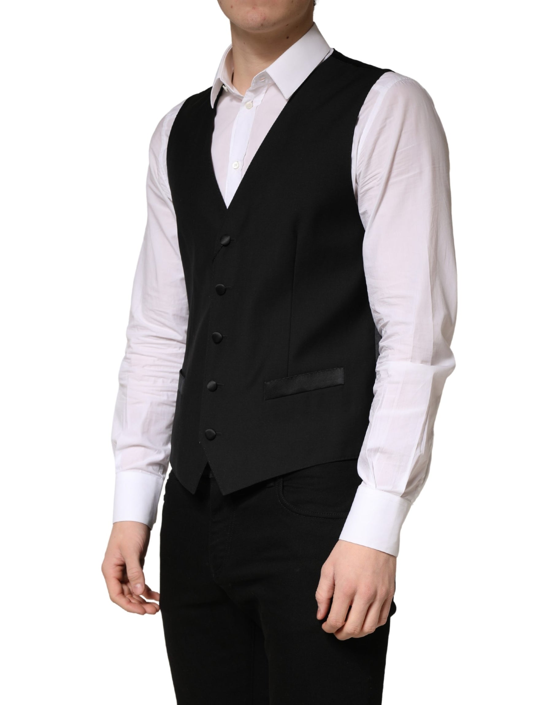Dolce & Gabbana Black Wool Single Breasted Men Waistcoat Vest | Regal Royce