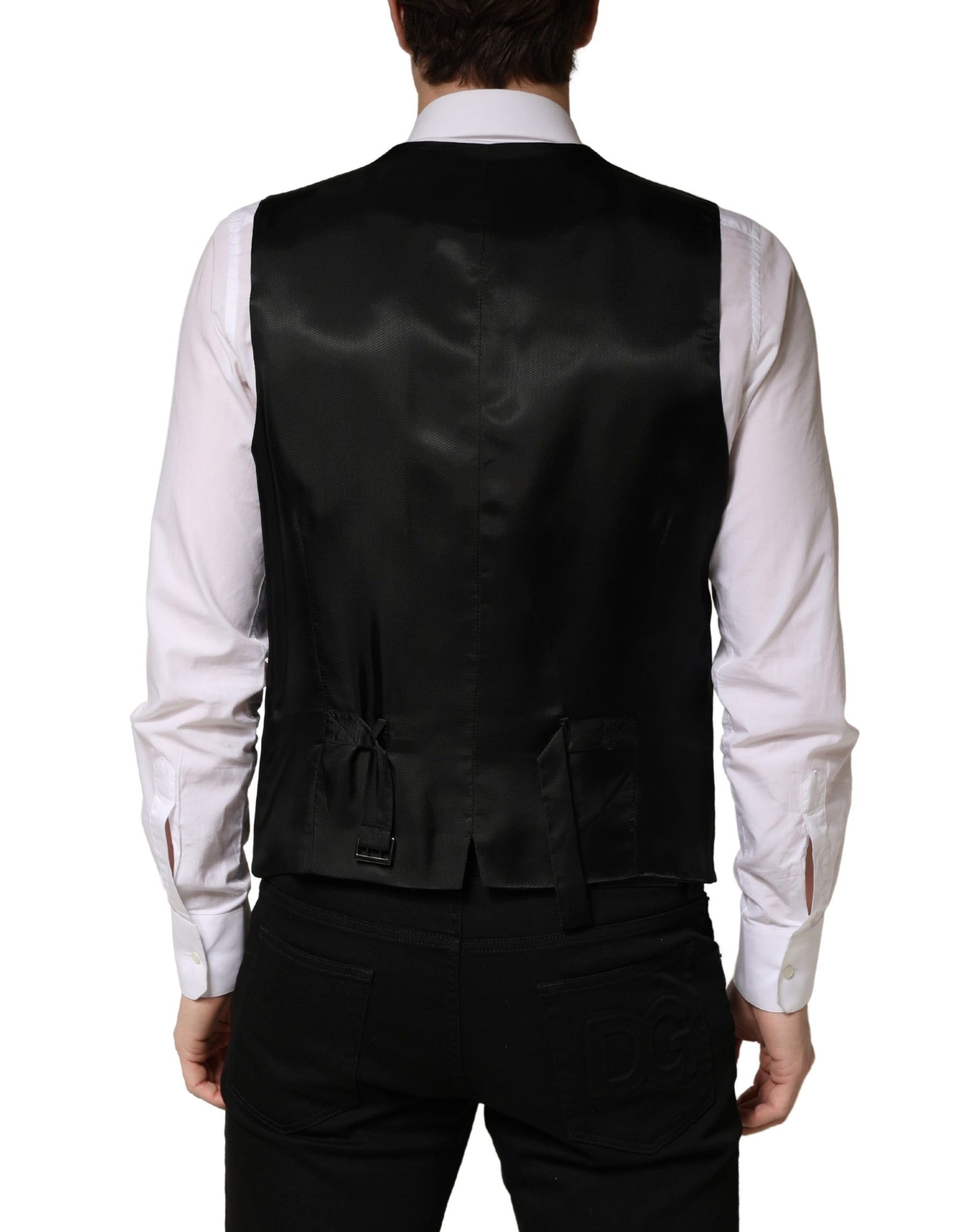 Dolce & Gabbana Black Wool Single Breasted Men Waistcoat Vest | Regal Royce