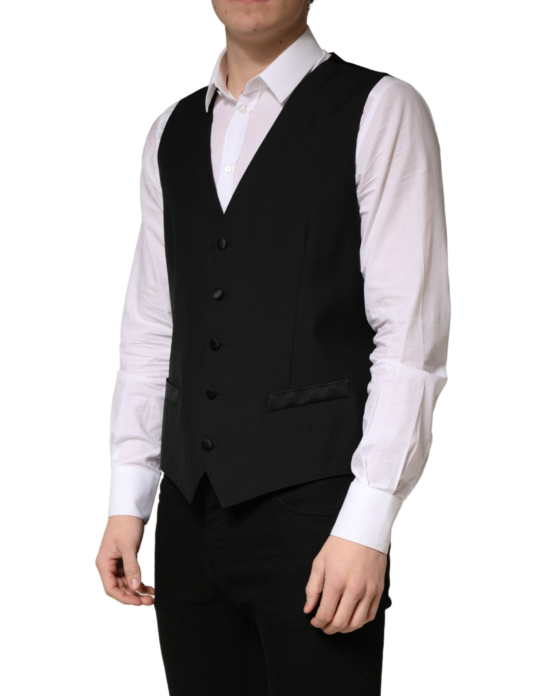Dolce & Gabbana Black Wool Single Breasted Men Waistcoat Vest | Regal Royce