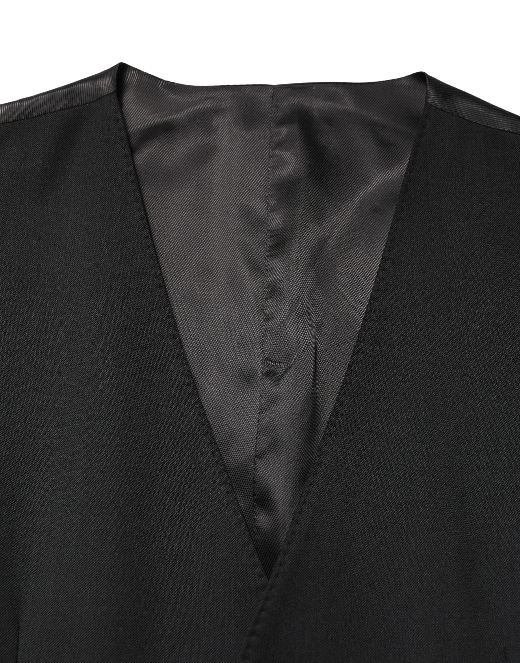 Dolce & Gabbana Black Wool Single Breasted Men Waistcoat Vest | Regal Royce