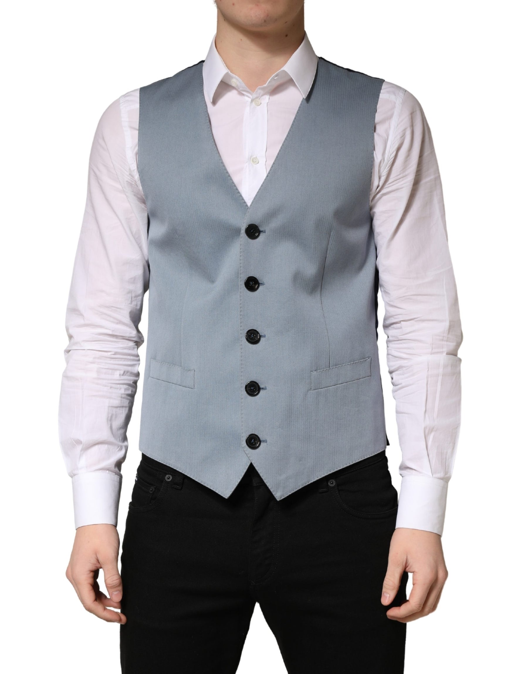 Dolce & Gabbana Gray Wool Single Breasted Men Waistcoat Vest | Regal Royce