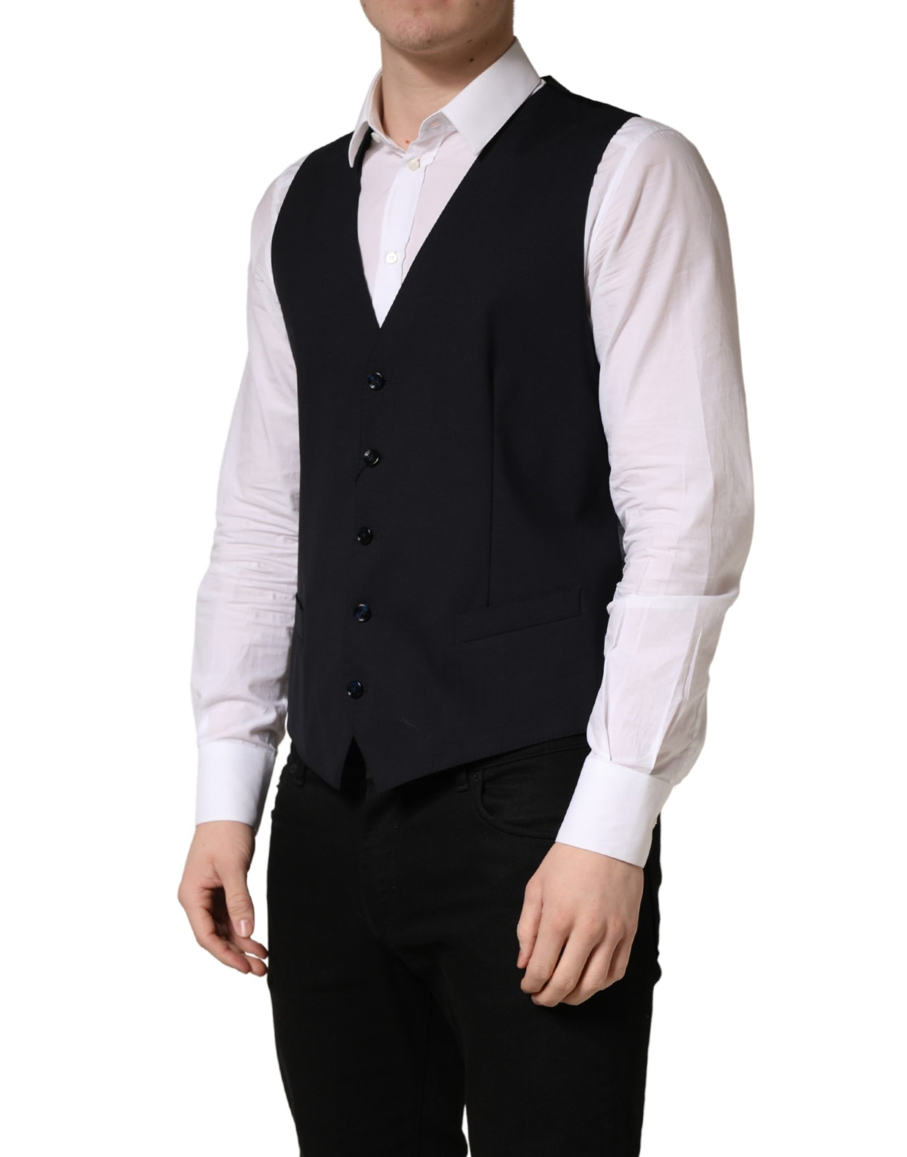 Dolce & Gabbana Black Wool Single Breasted Waistcoat Vest | Regal Royce