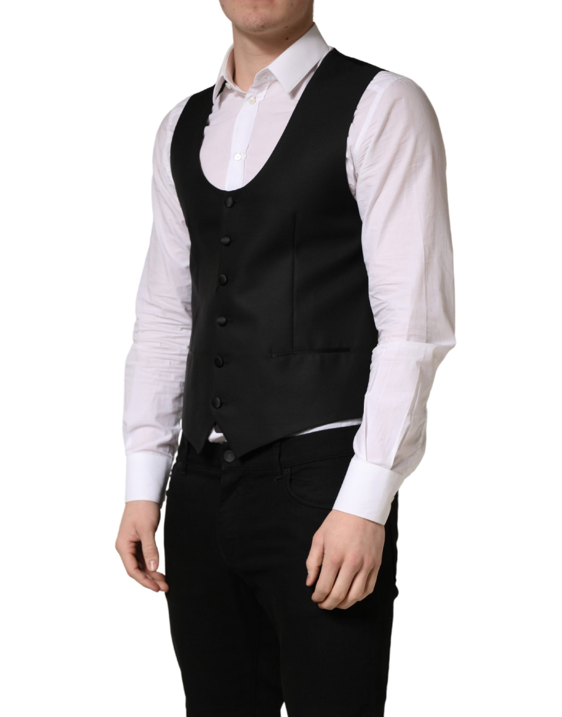 Dolce & Gabbana Black Wool Single Breasted Waistcoat Vest | Regal Royce