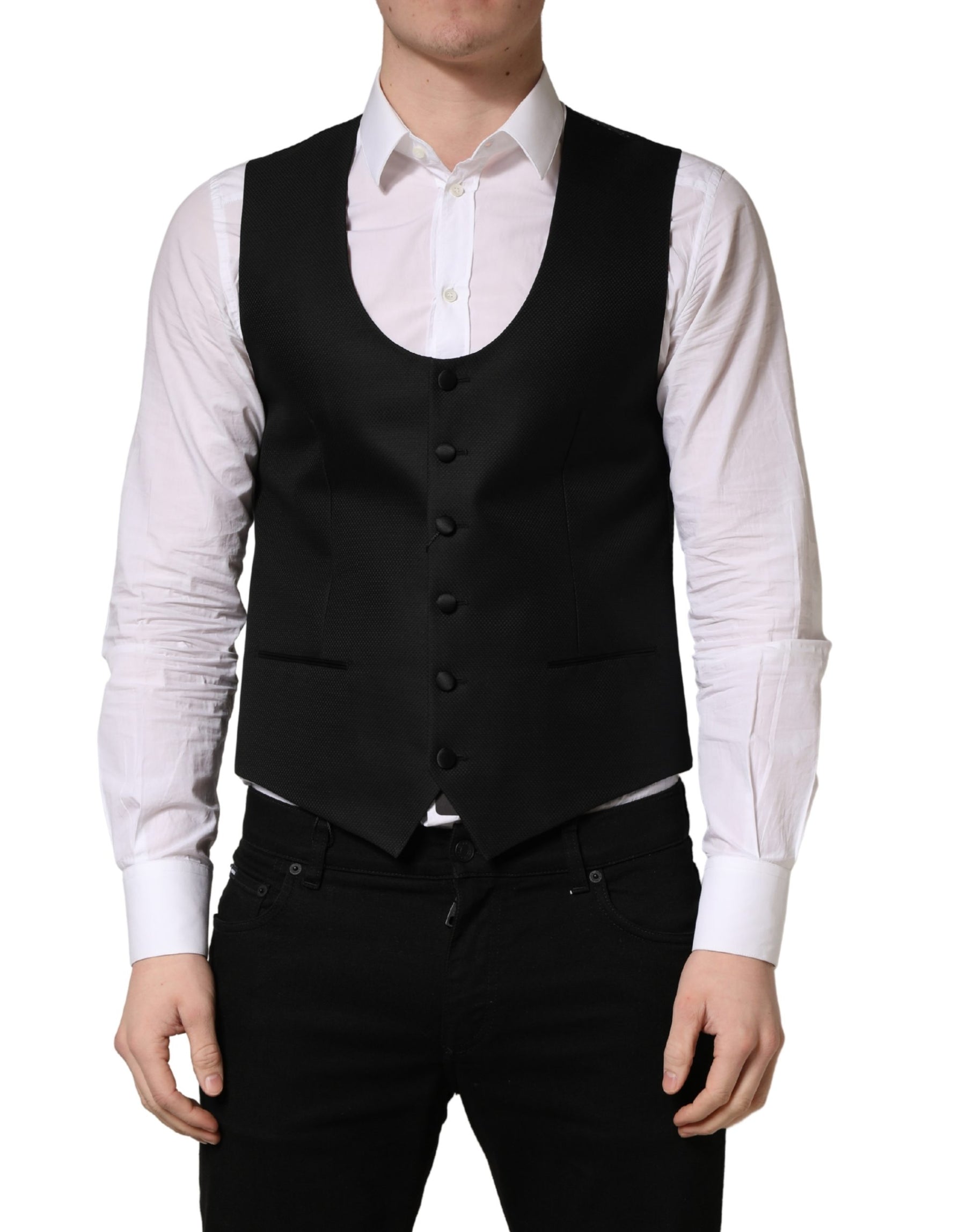 Dolce & Gabbana Black Wool Single Breasted Waistcoat Vest | Regal Royce