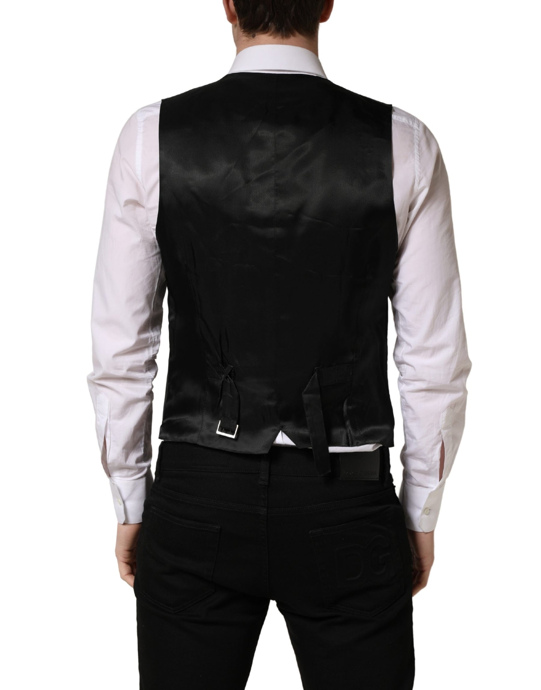 Dolce & Gabbana Black Stripe Single Breasted Waistcoat Vest | Regal Royce