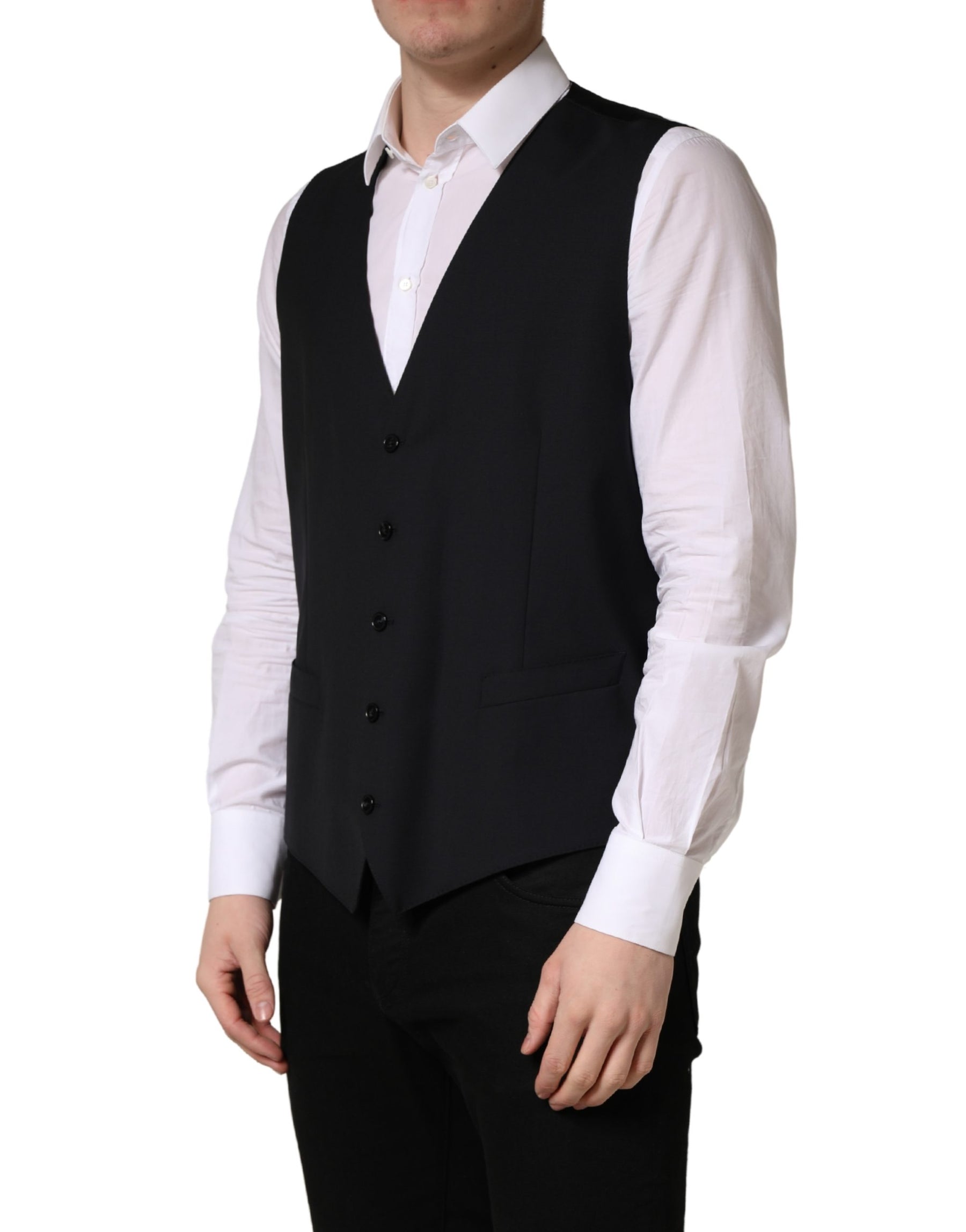 Dolce & Gabbana Black Wool Single Breasted Waistcoat Vest | Regal Royce
