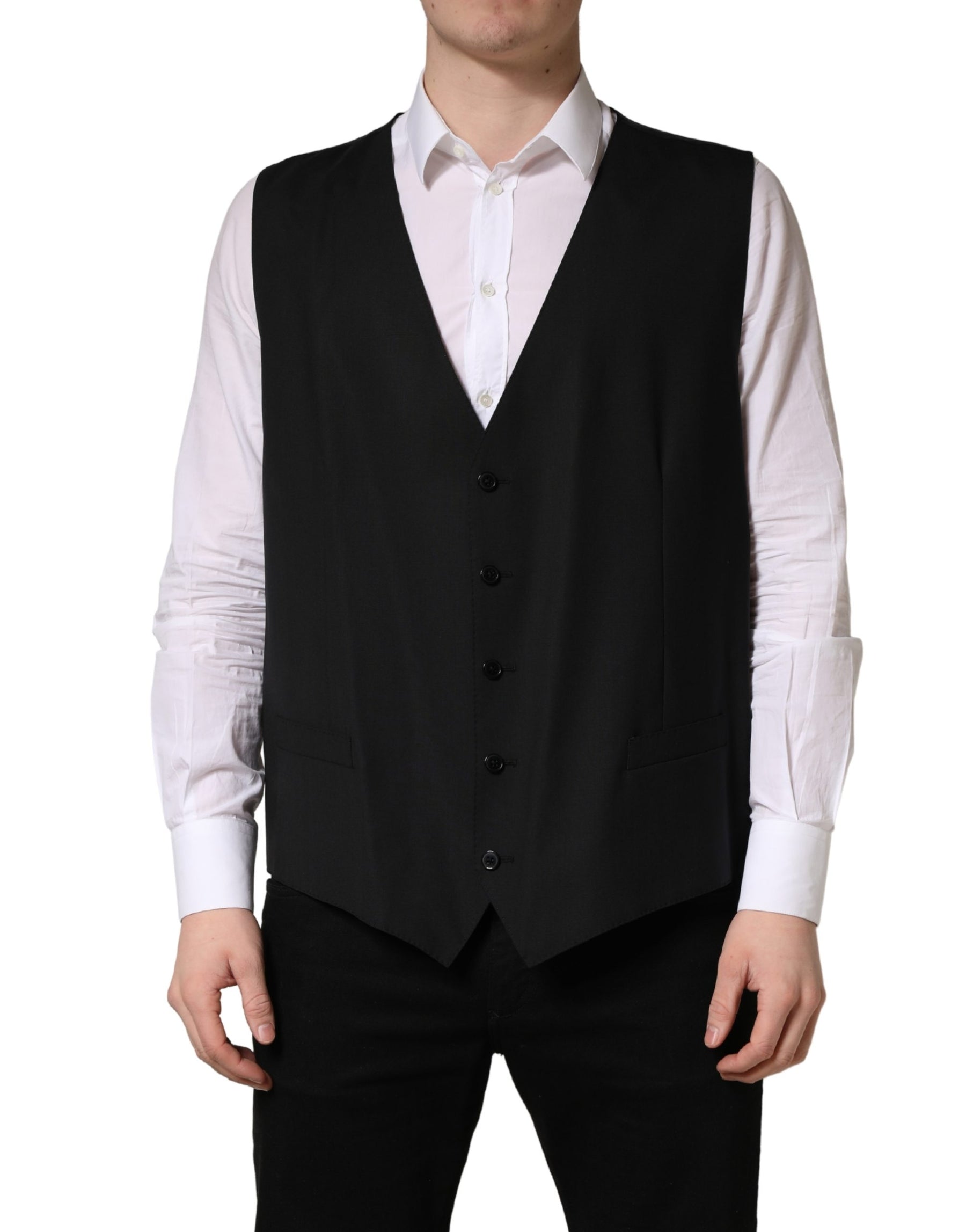 Dolce & Gabbana Black Wool Single Breasted Waistcoat Vest | Regal Royce
