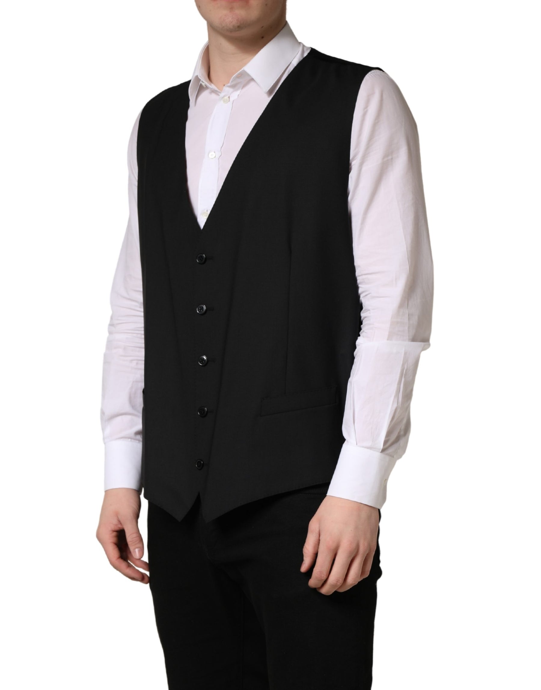 Dolce & Gabbana Black Wool Single Breasted Waistcoat Vest | Regal Royce