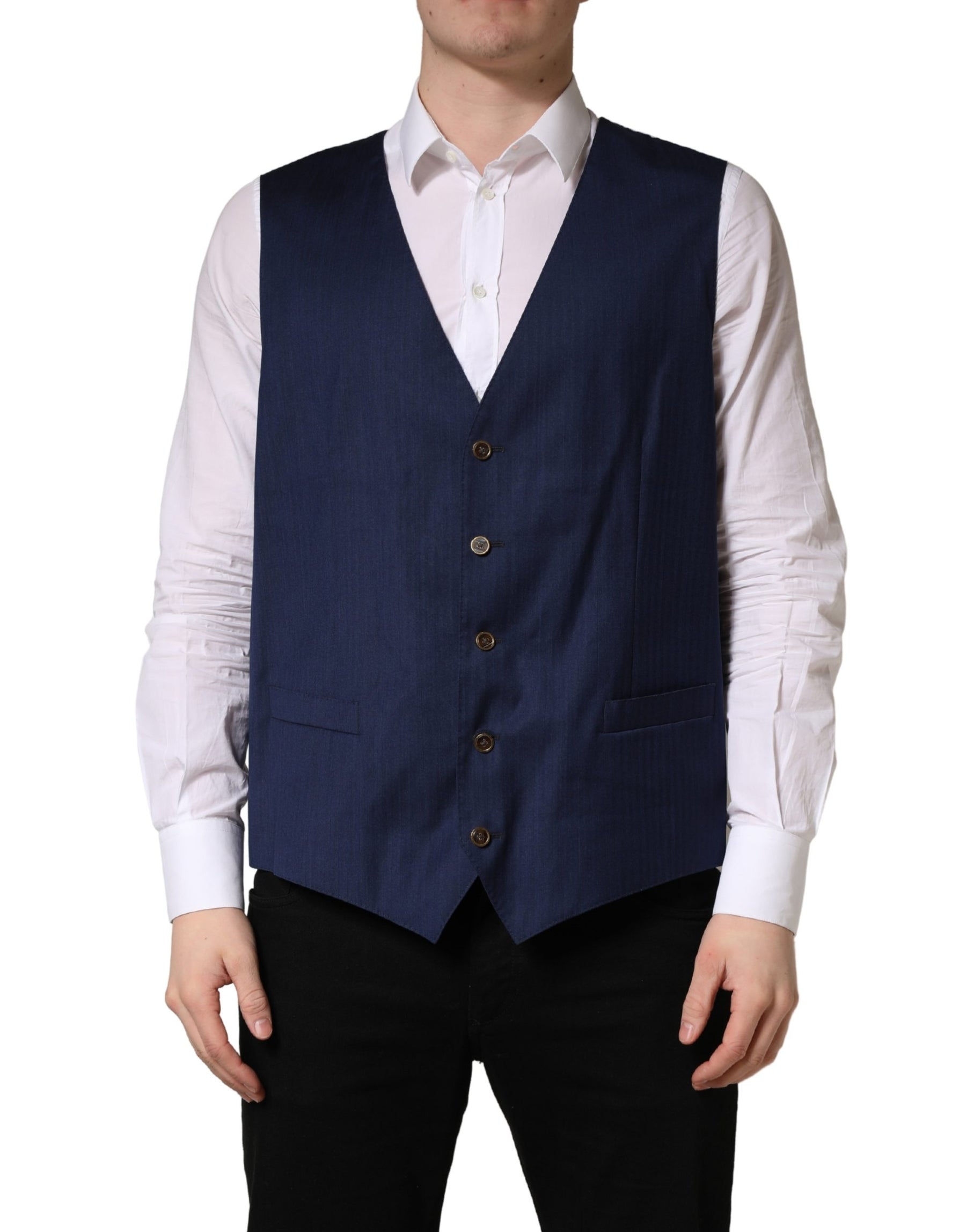 Dolce & Gabbana Navy Blue Wool Dress Formal Waistcoat Vest | Regal Royce