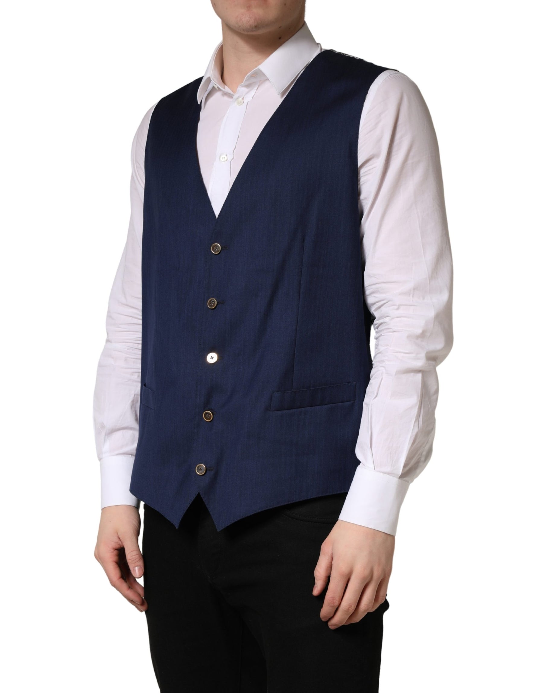 Dolce & Gabbana Navy Blue Wool Dress Formal Waistcoat Vest | Regal Royce