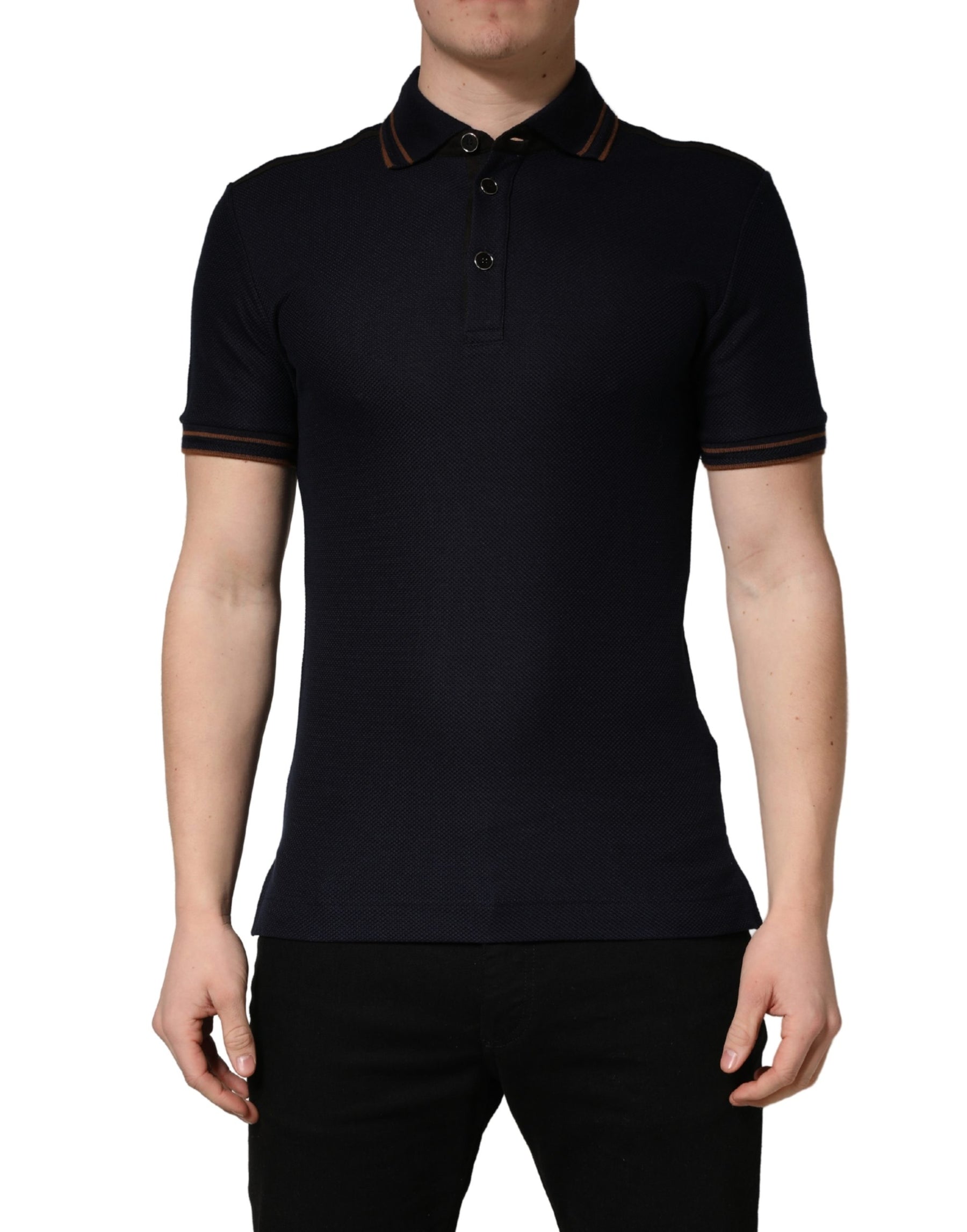 Dolce & Gabbana Dark Blue Silk Short Sleeve Men Polo T-shirt | Regal Royce