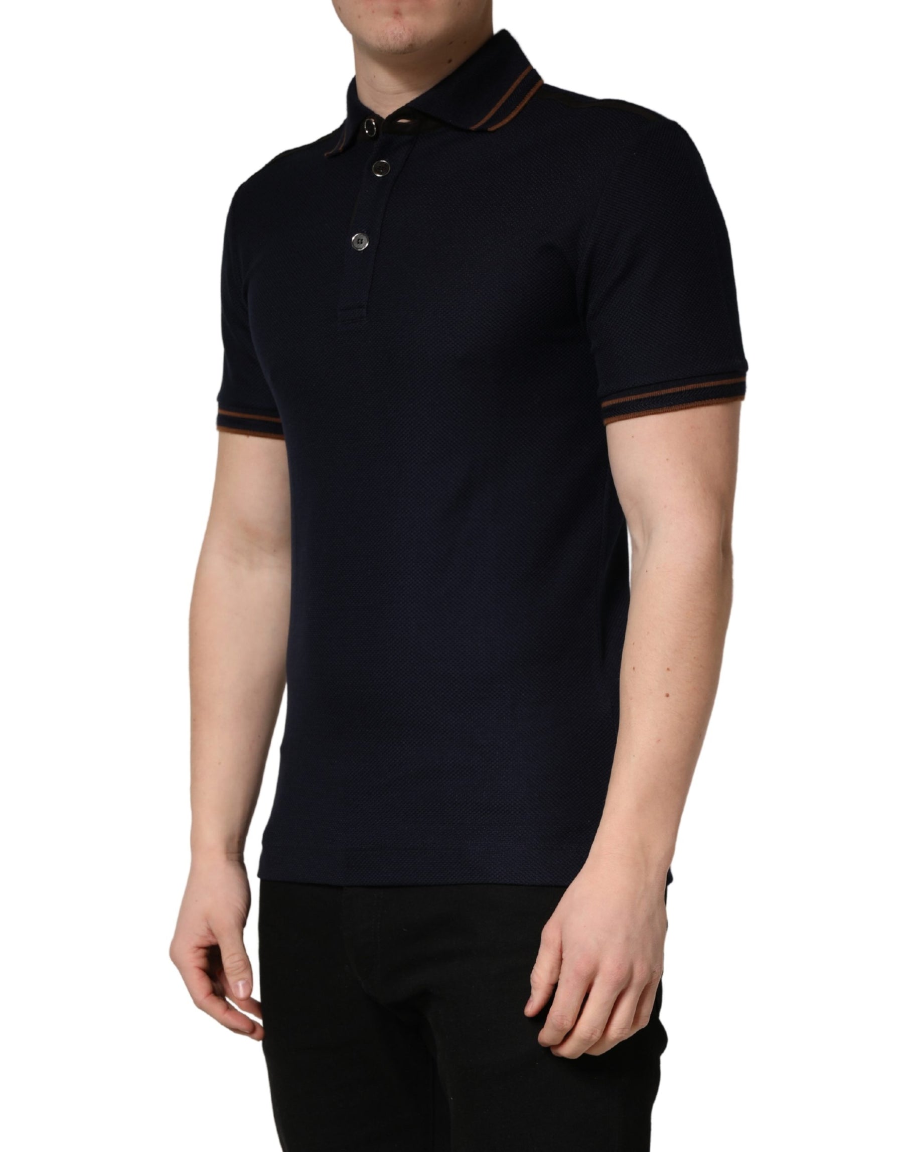 Dolce & Gabbana Dark Blue Silk Short Sleeve Men Polo T-shirt | Regal Royce