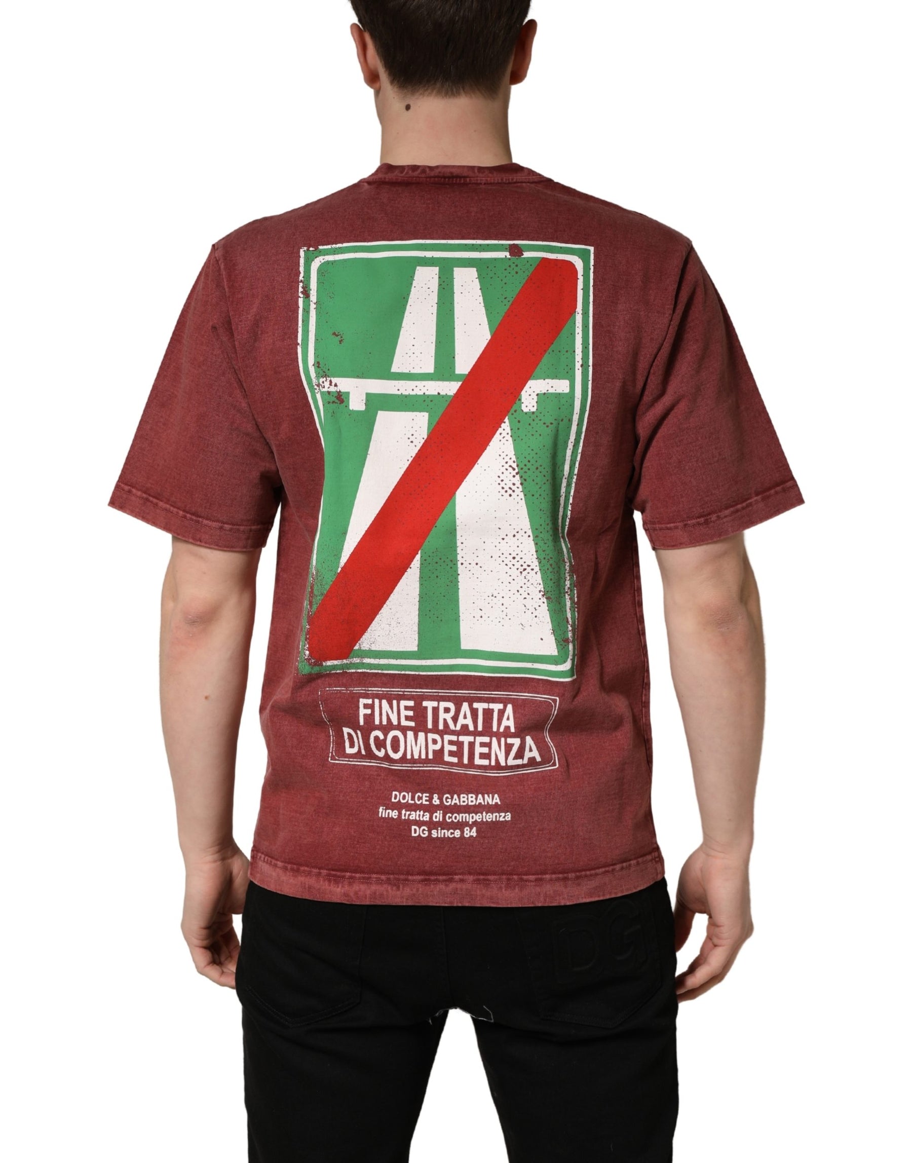 Dolce & Gabbana Maroon Print Round Neck Short Sleeve T-shirt | Regal Royce