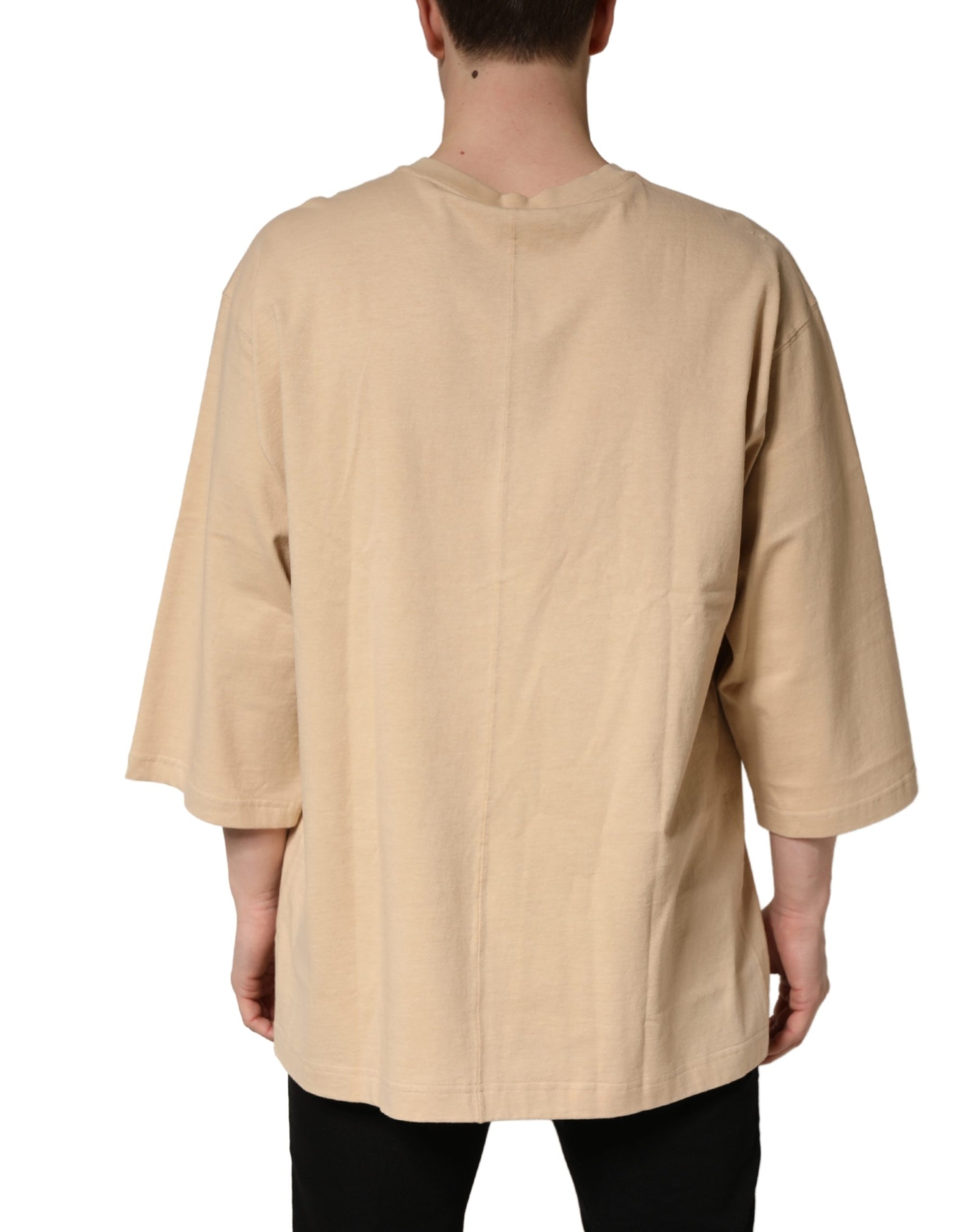 Dolce & Gabbana Beige Cotton Roundneck Oversized Fit T-shirt | Regal Royce