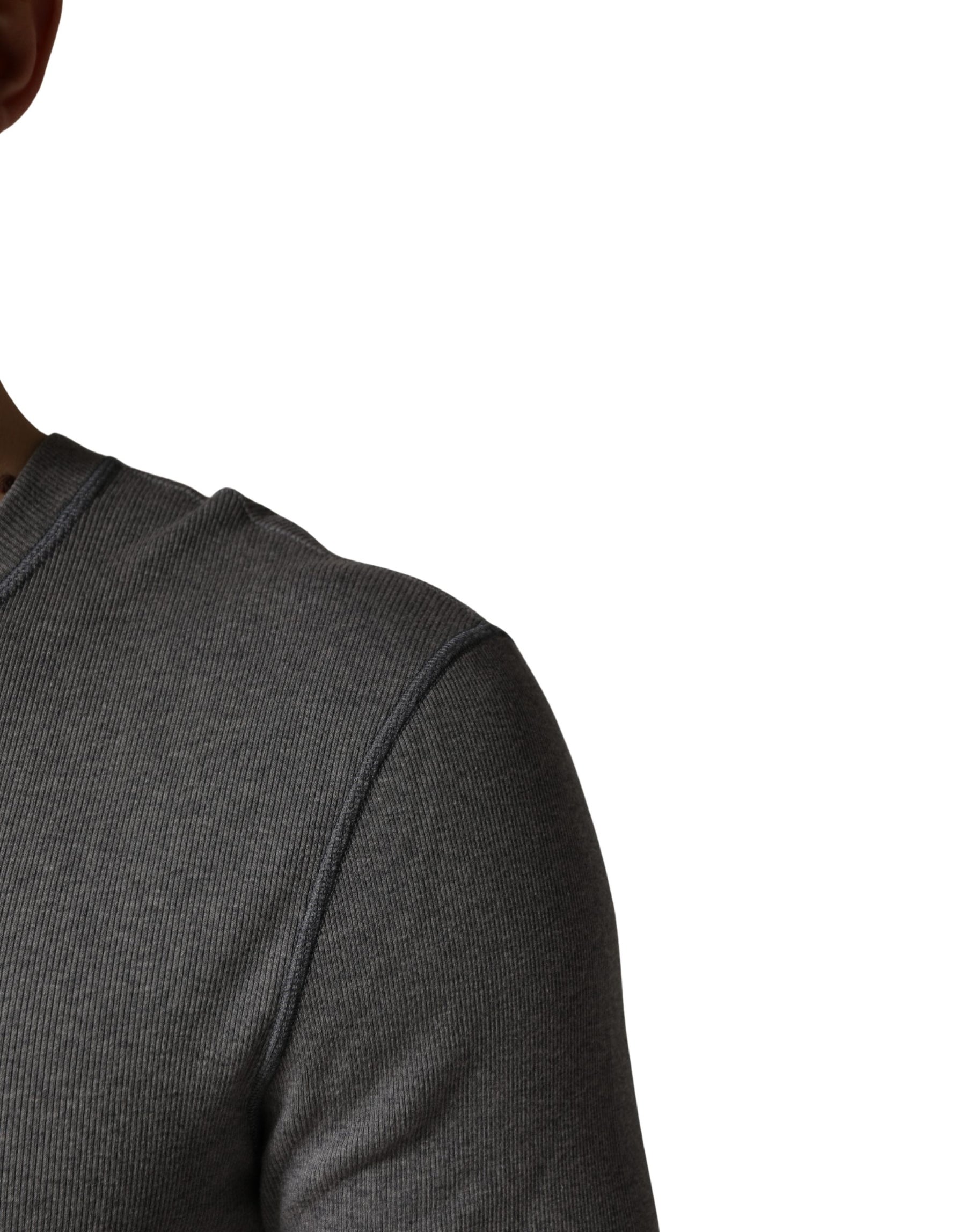 Dolce & Gabbana Gray Ribbed Cotton Long-Sleeve Henley  T-shirt | Regal Royce