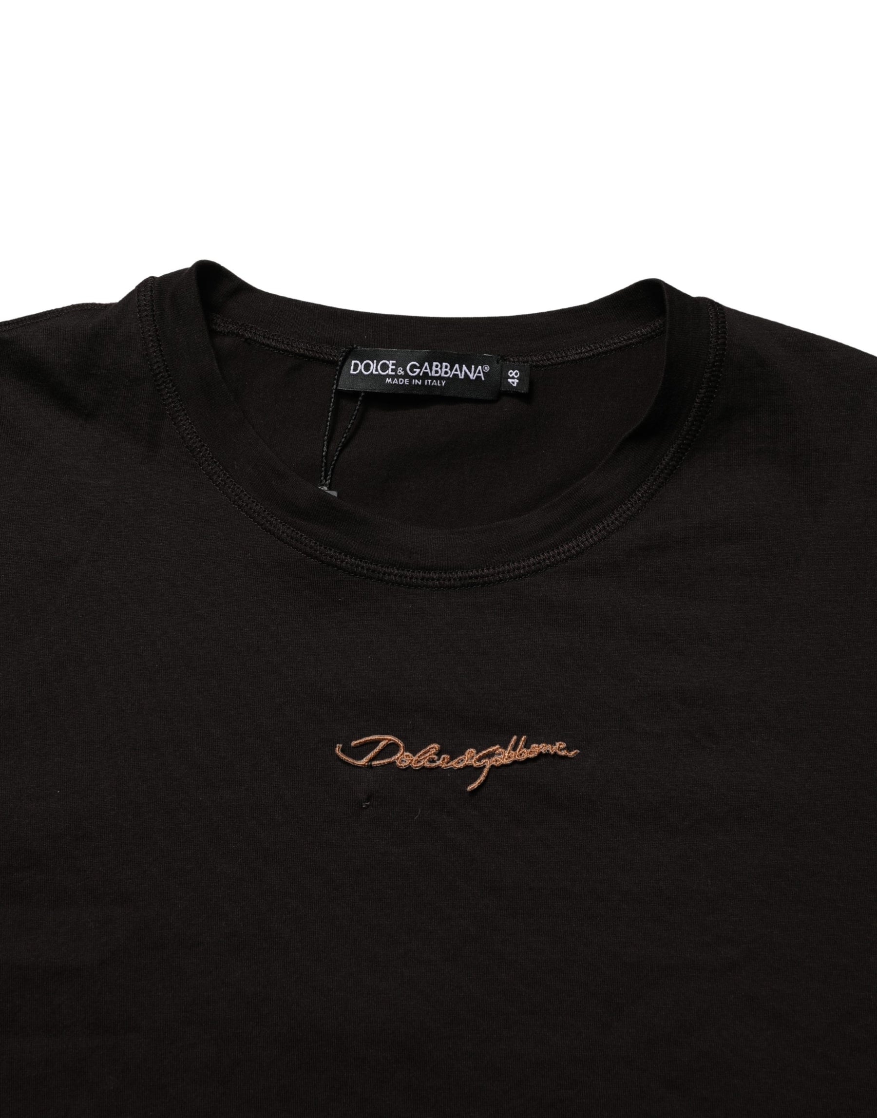 Dolce & Gabbana Brown Logo Embroidered Men Crew Neck T-shirt | Regal Royce
