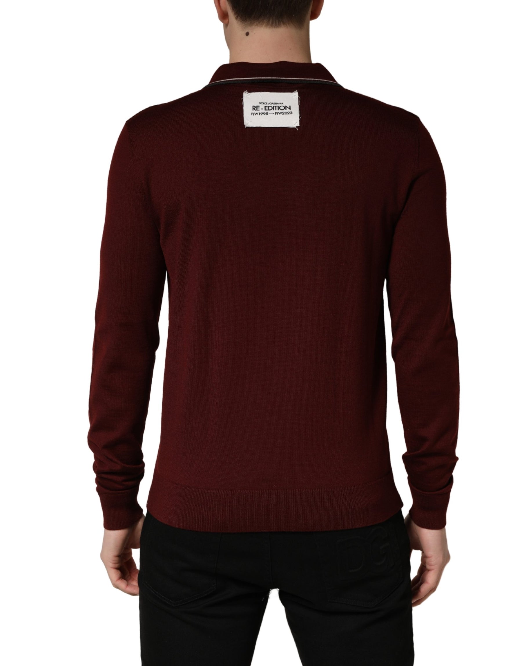 Dolce & Gabbana Maroon Re-Edition Wool Long Sleeves T-shirt | Regal Royce