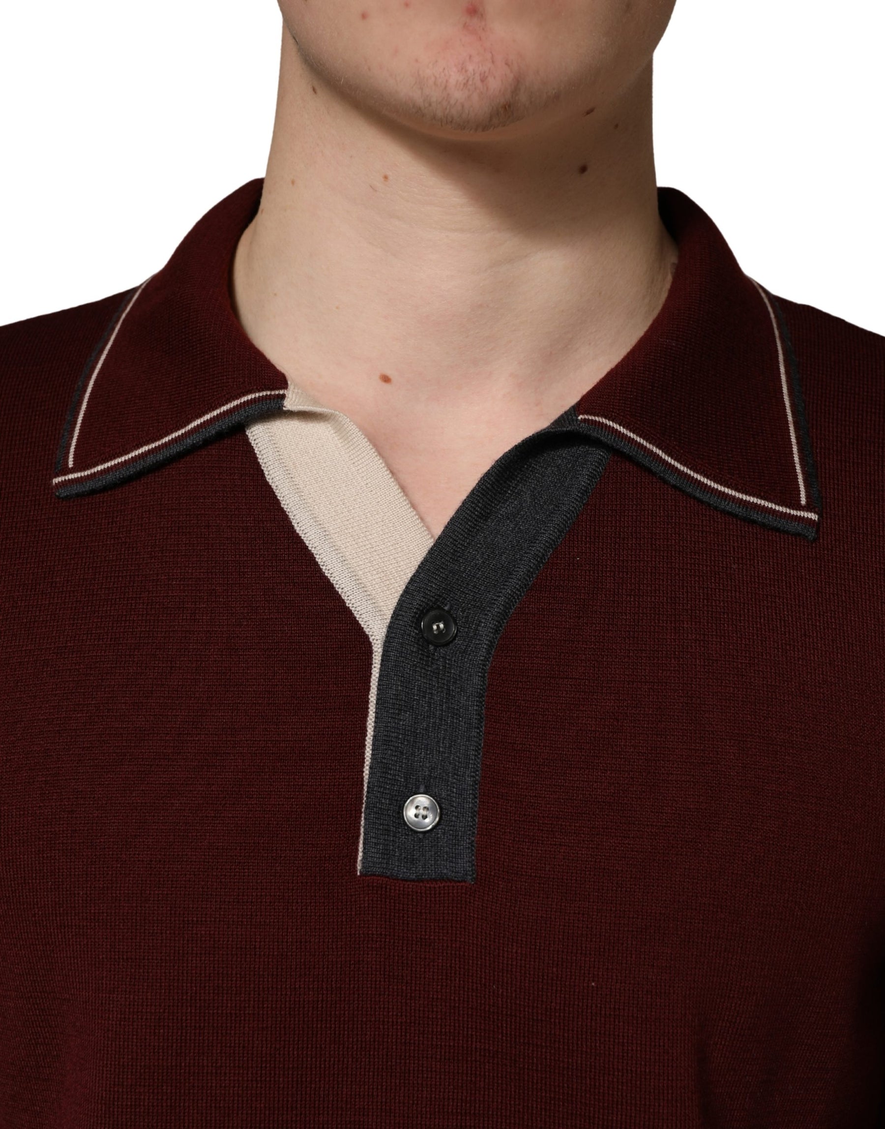 Dolce & Gabbana Maroon Re-Edition Wool Long Sleeves T-shirt | Regal Royce