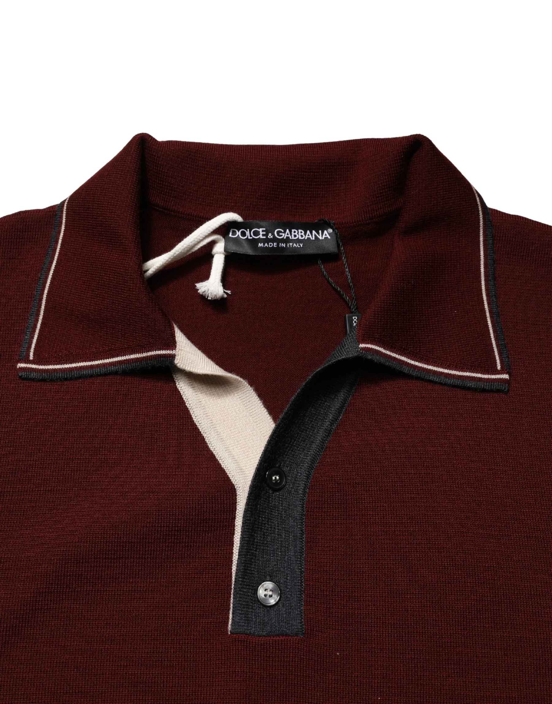 Dolce & Gabbana Maroon Re-Edition Wool Long Sleeves T-shirt | Regal Royce