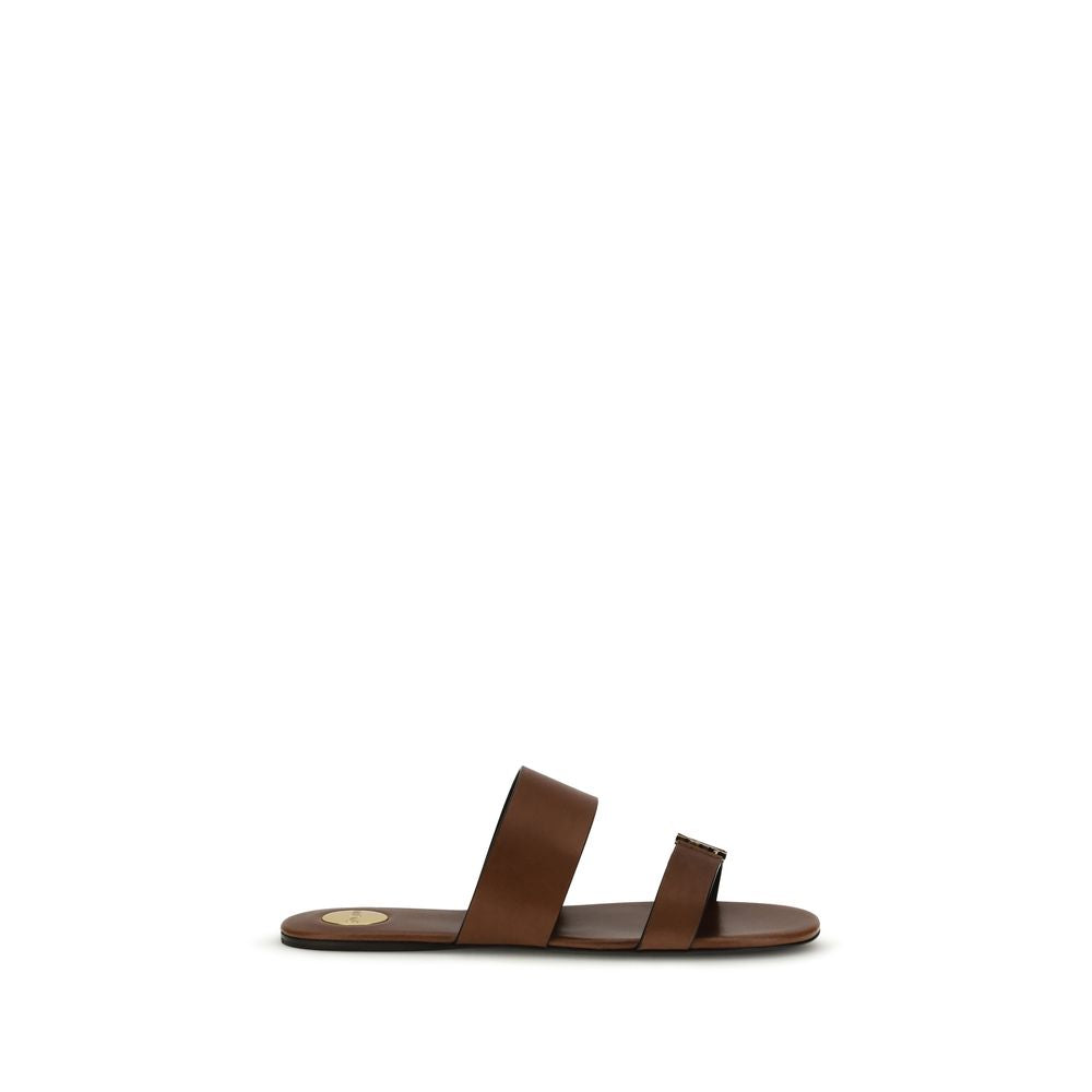 Saint Laurent Brown Calf Leather Bos Taurus Flat Sandals | Regal Royce