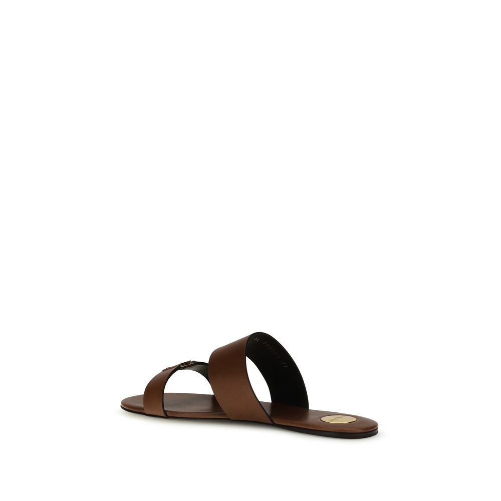 Saint Laurent Brown Calf Leather Bos Taurus Flat Sandals | Regal Royce
