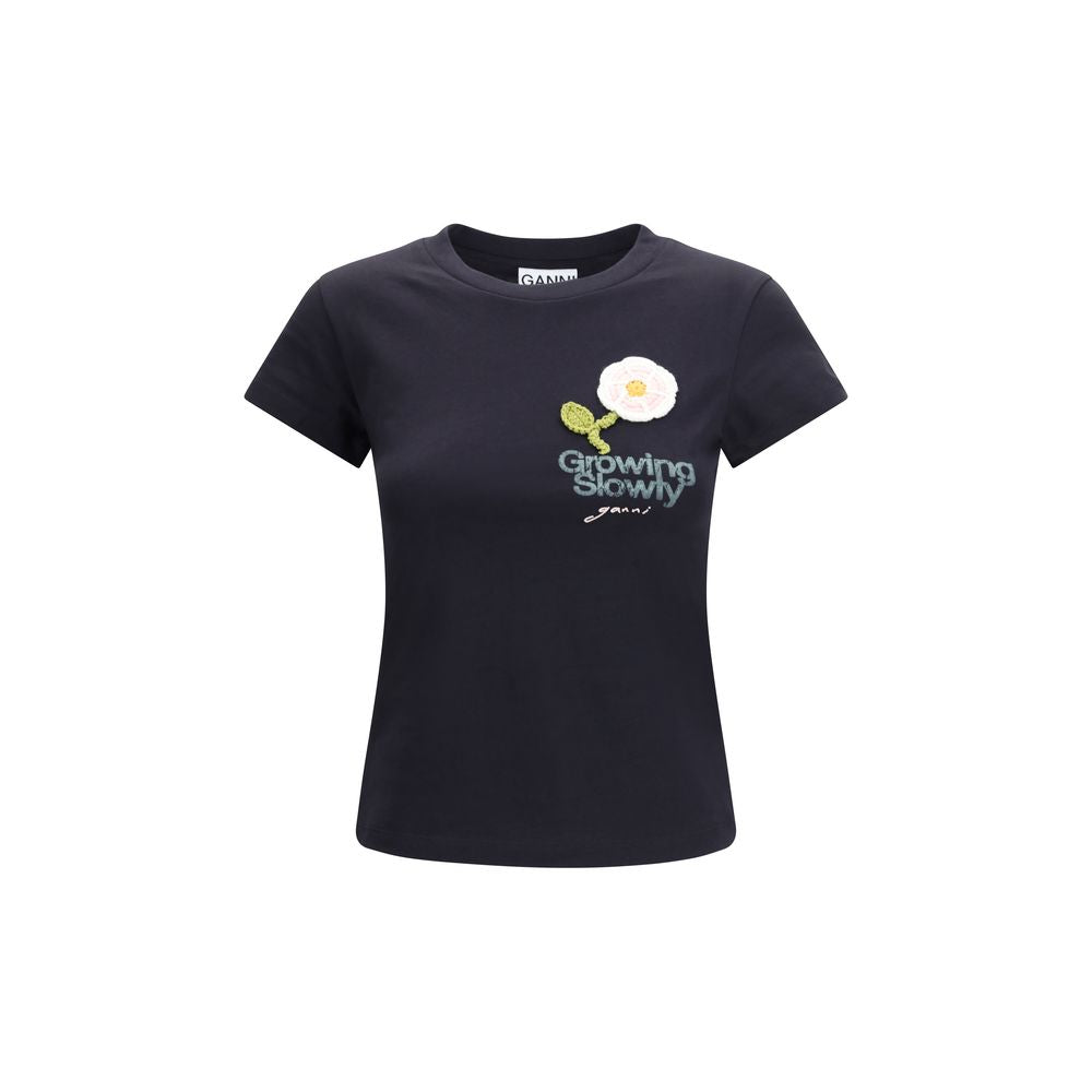 Ganni Black Cotton T-Shirt | Regal Royce