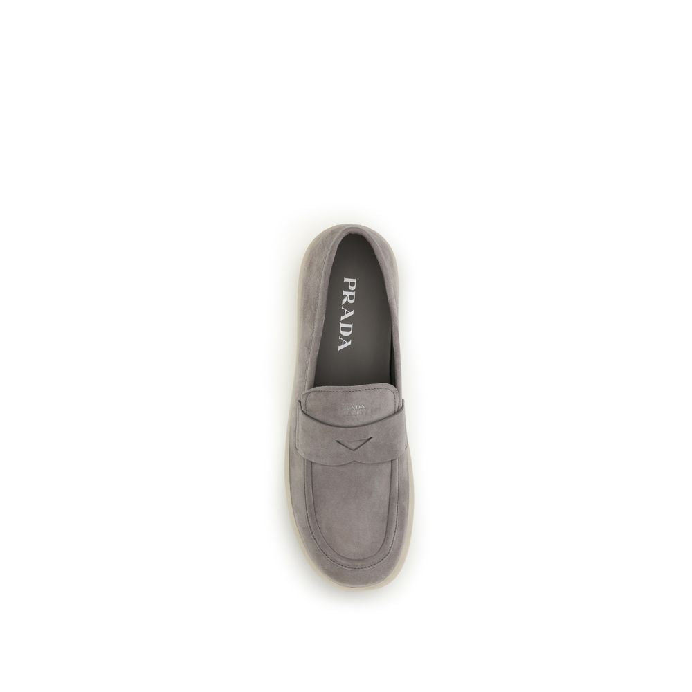 Prada Gray Calf Leather Bos Taurus Slip-On Loafers | Regal Royce
