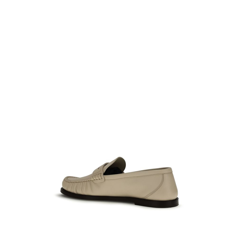 Saint Laurent Beige Calf Leather Bos Taurus Slip-On Loafers | Regal Royce