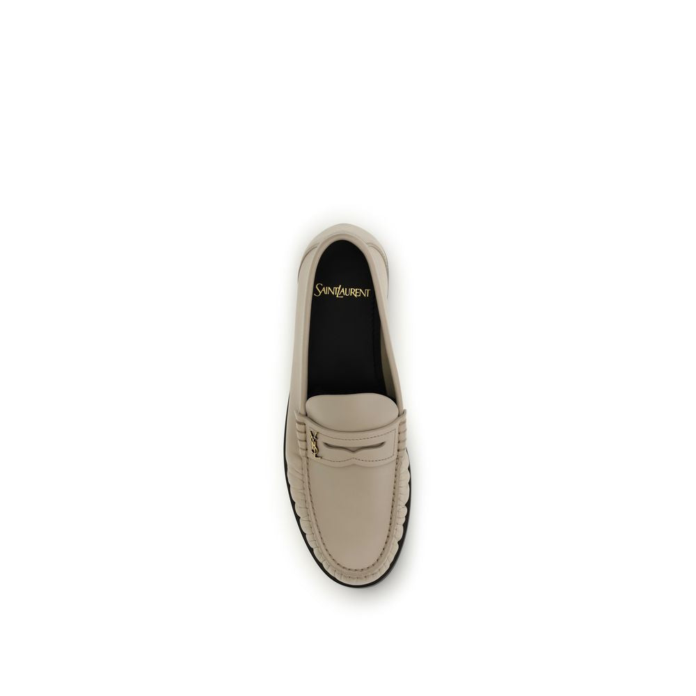 Saint Laurent Beige Calf Leather Bos Taurus Slip-On Loafers | Regal Royce