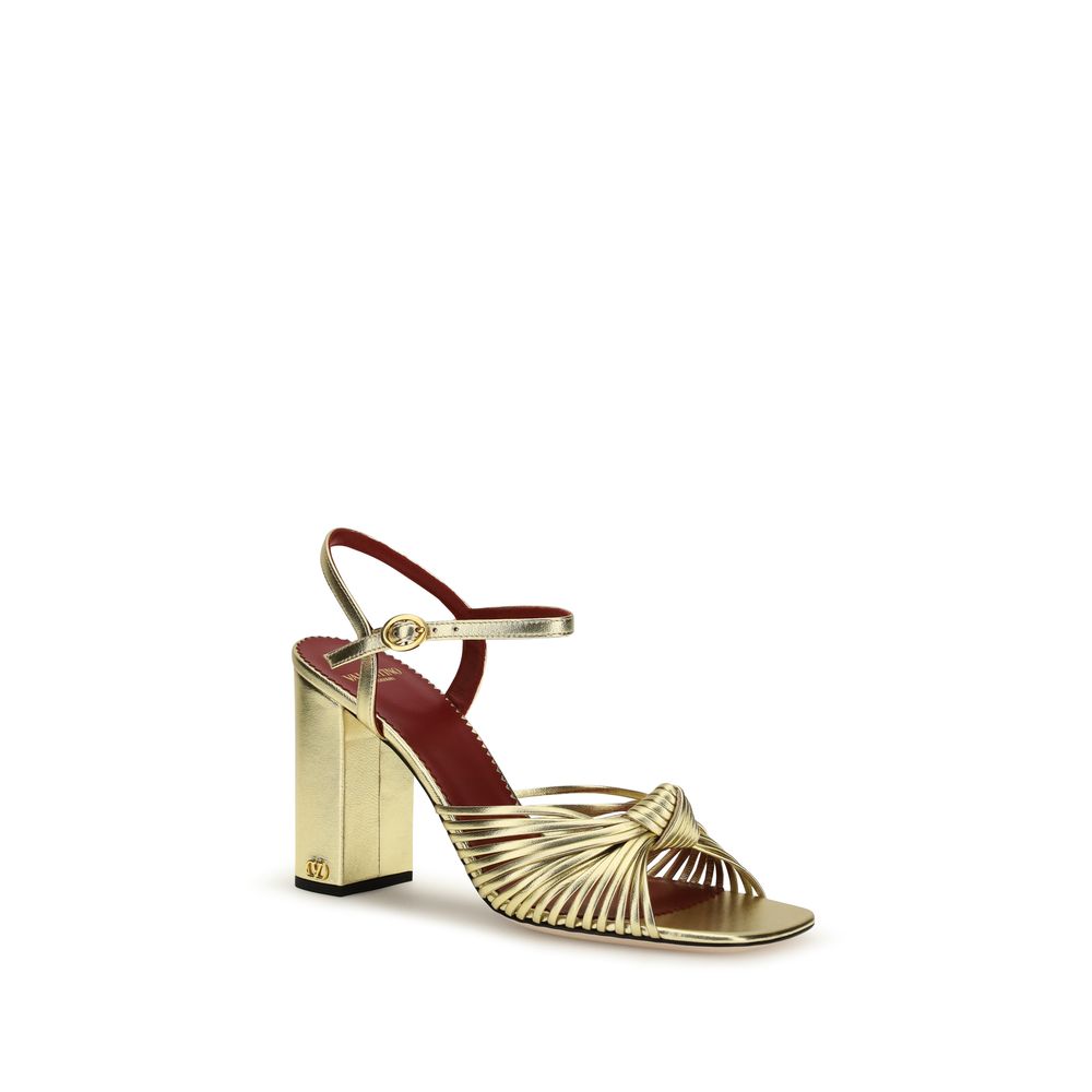 Valentino Garavani Gold Calf Leather Bos Taurus Platform Sandals | Regal Royce