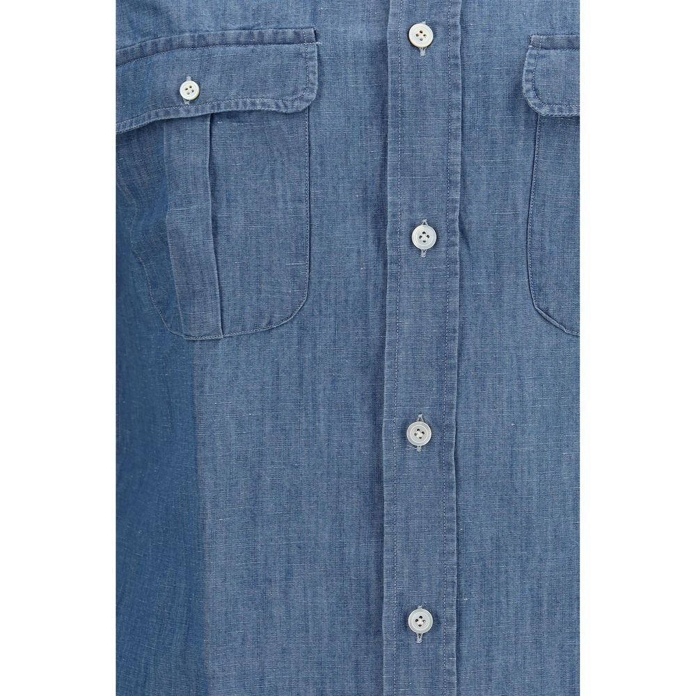 Finamore Blue Cotton Dress Shirt | Regal Royce