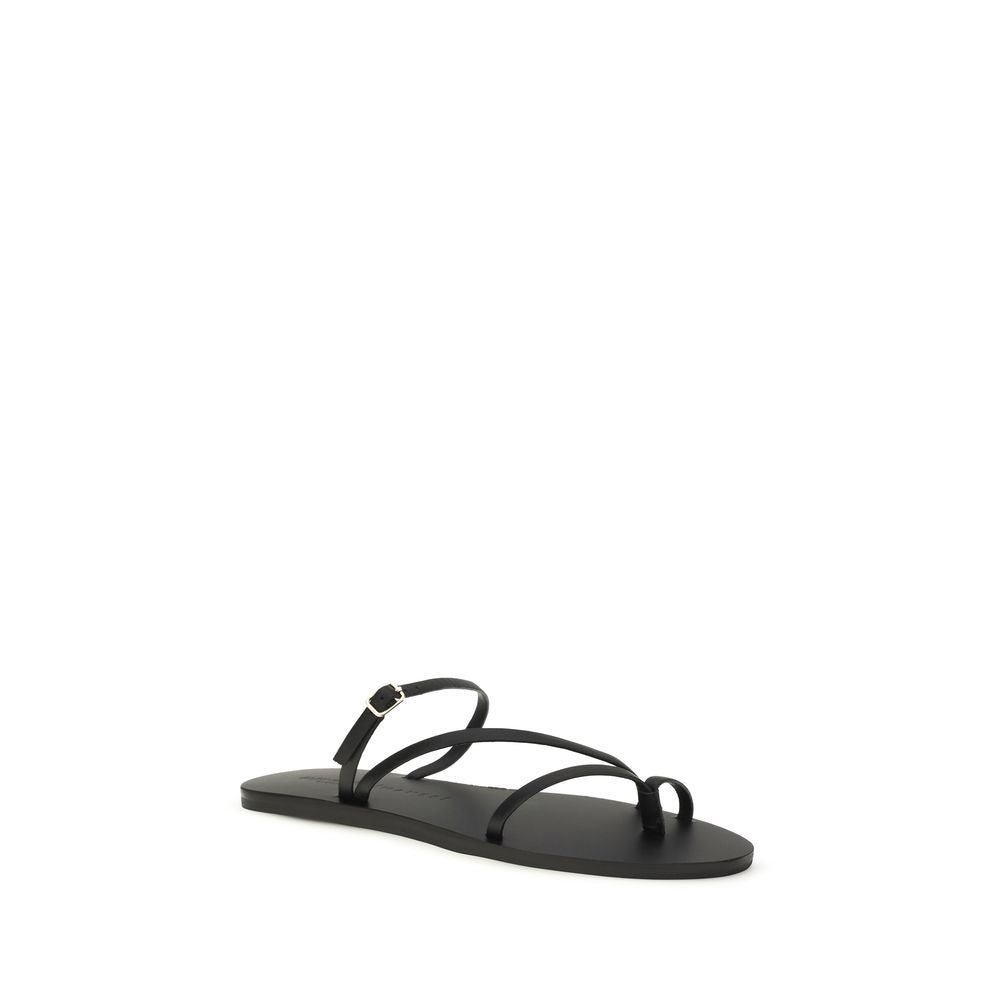 Manebi Black Calf Leather Bos Taurus Flat Sandals | Regal Royce