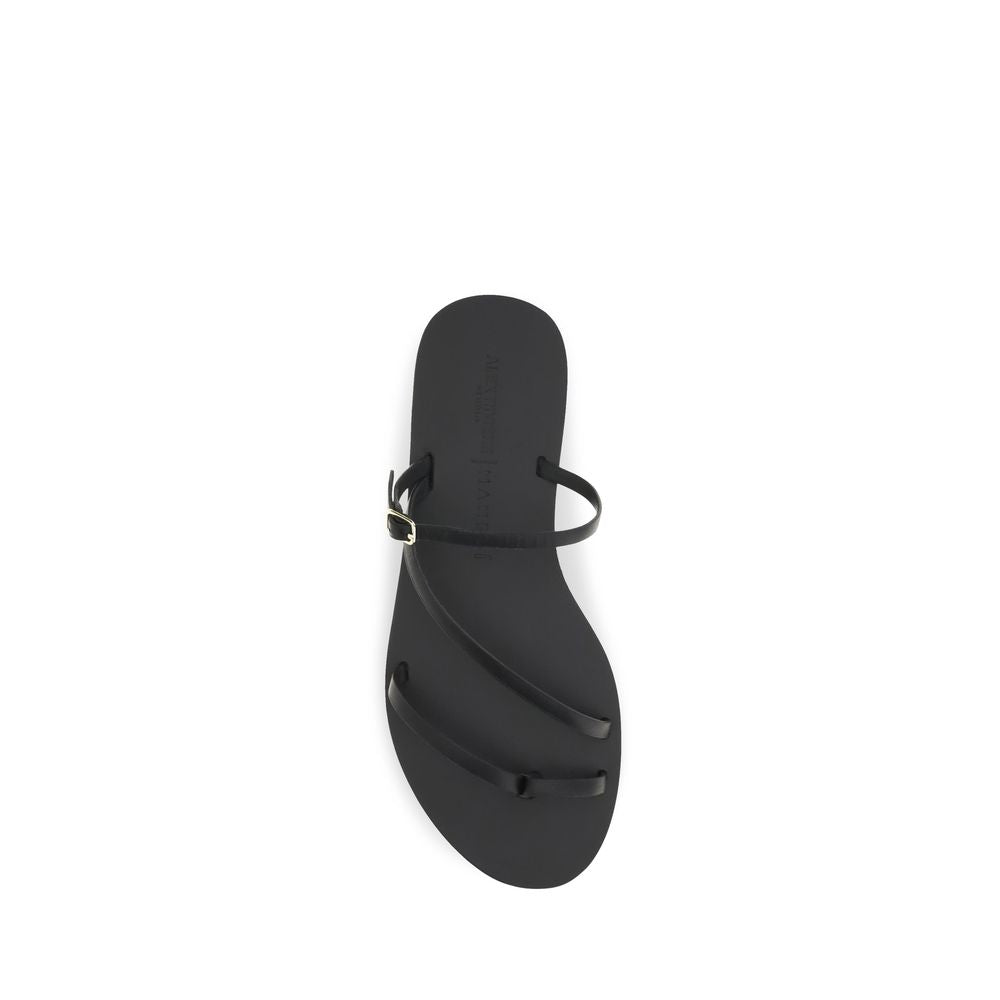 Manebi Black Calf Leather Bos Taurus Flat Sandals | Regal Royce