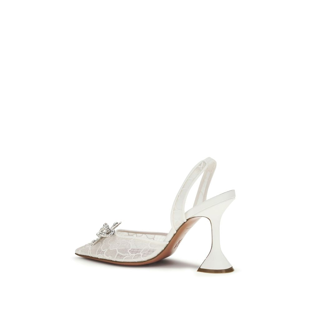 Amina Muaddi White Fabric High Heel Pumps | Regal Royce