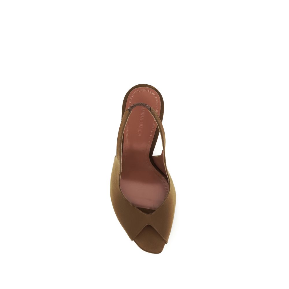 Amina Muaddi Brown Silk Stiletto Heel Sandals | Regal Royce
