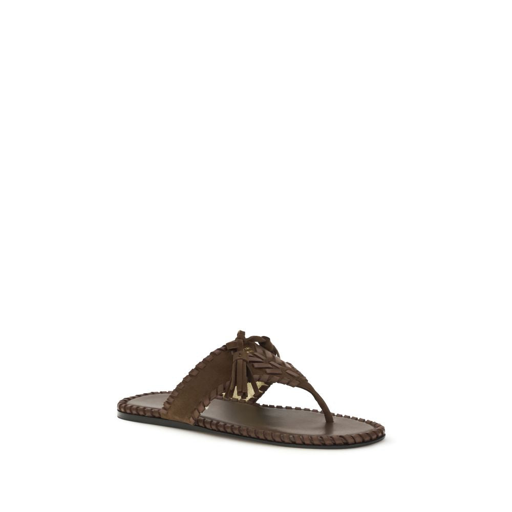 Prada Brown Calf Leather Bos Taurus Flat Sandals | Regal Royce