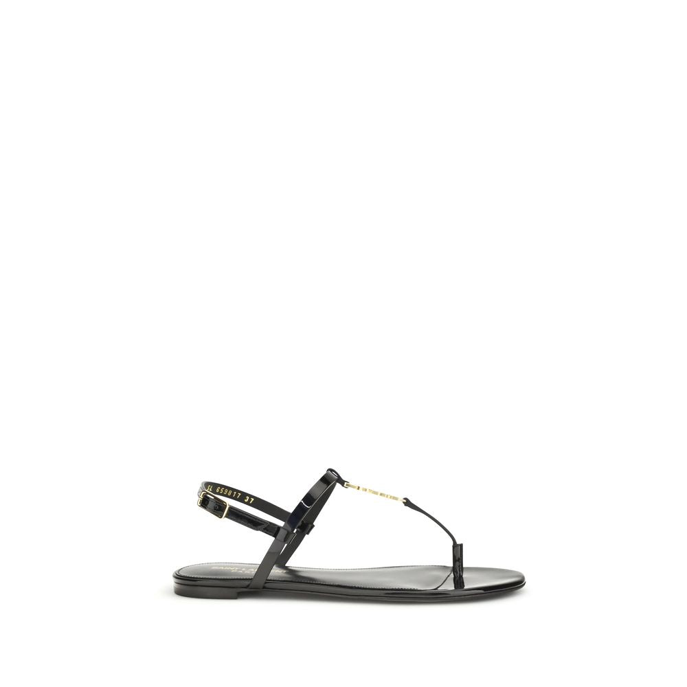 Saint Laurent Black Calf Leather Bos Taurus Flat Sandals | Regal Royce