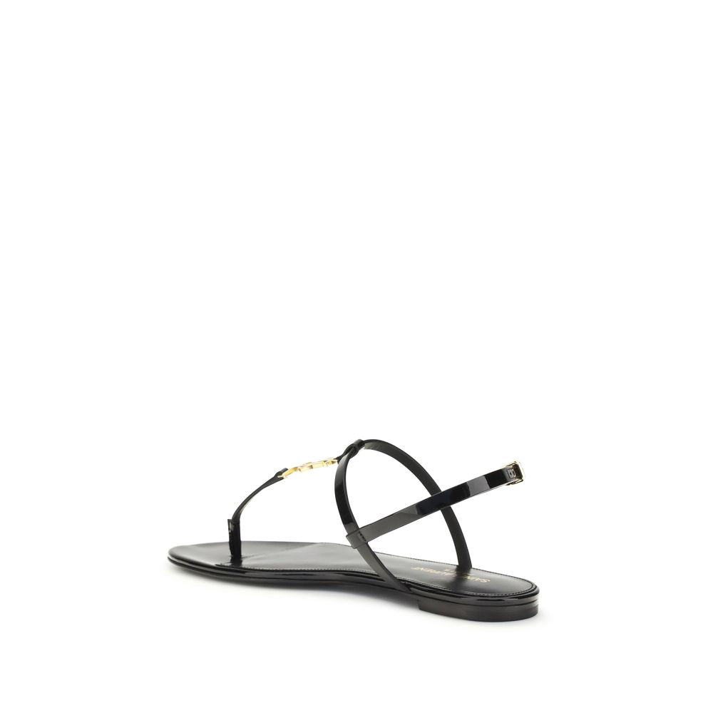 Saint Laurent Black Calf Leather Bos Taurus Flat Sandals | Regal Royce