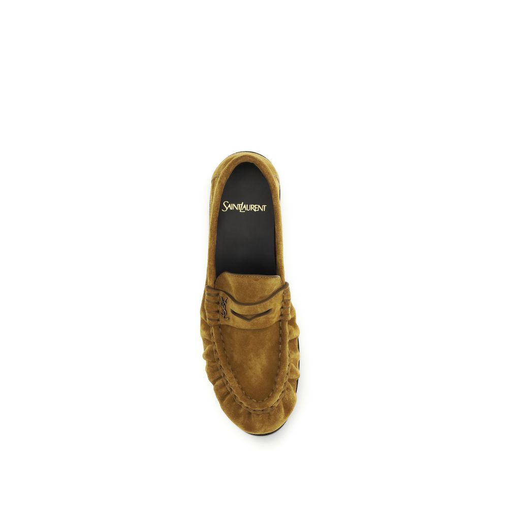 Saint Laurent Beige Calf Leather Bos Taurus Slip-On Loafers | Regal Royce